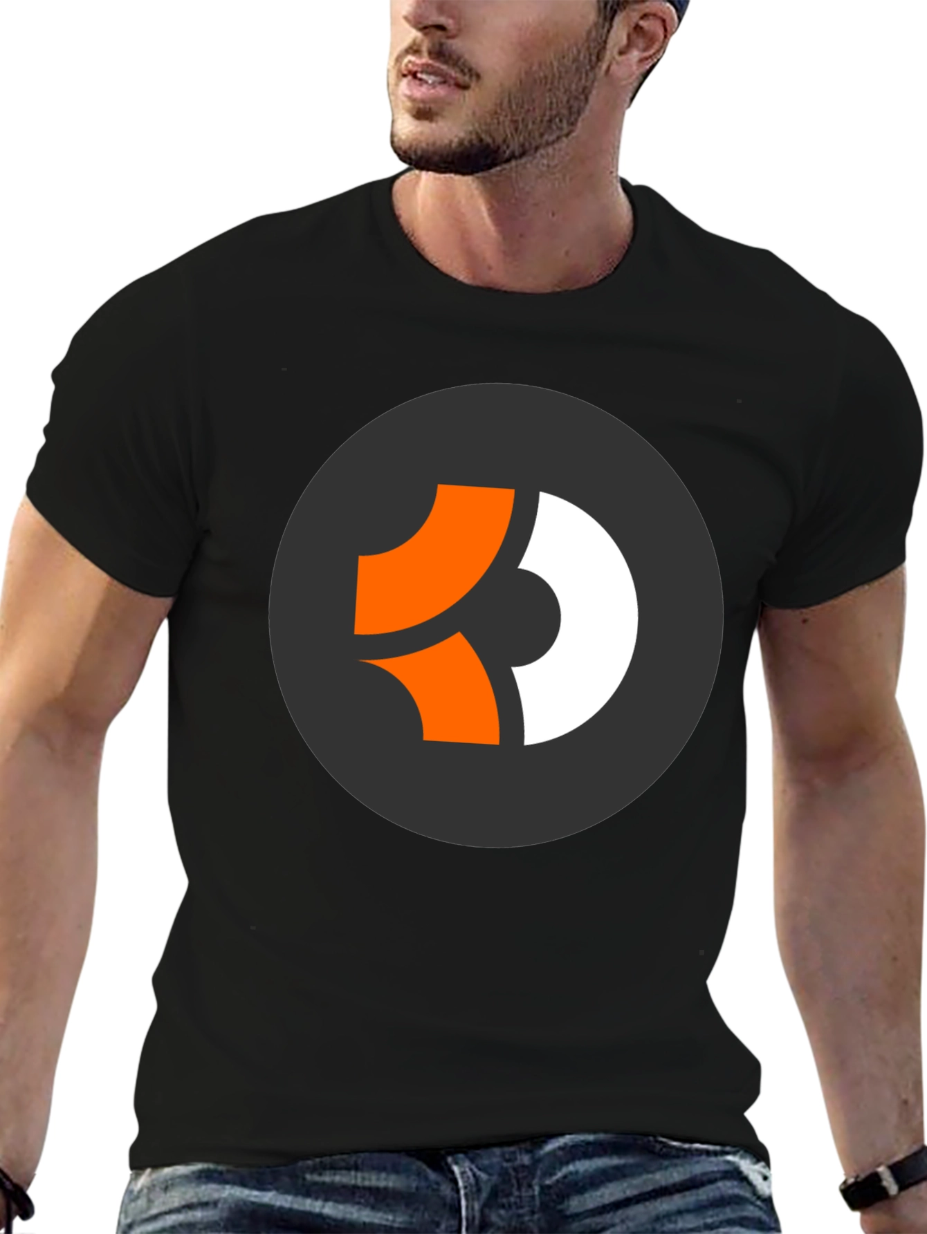 Modern Graphic Tee - Black with Abstract Circle Logo - 6