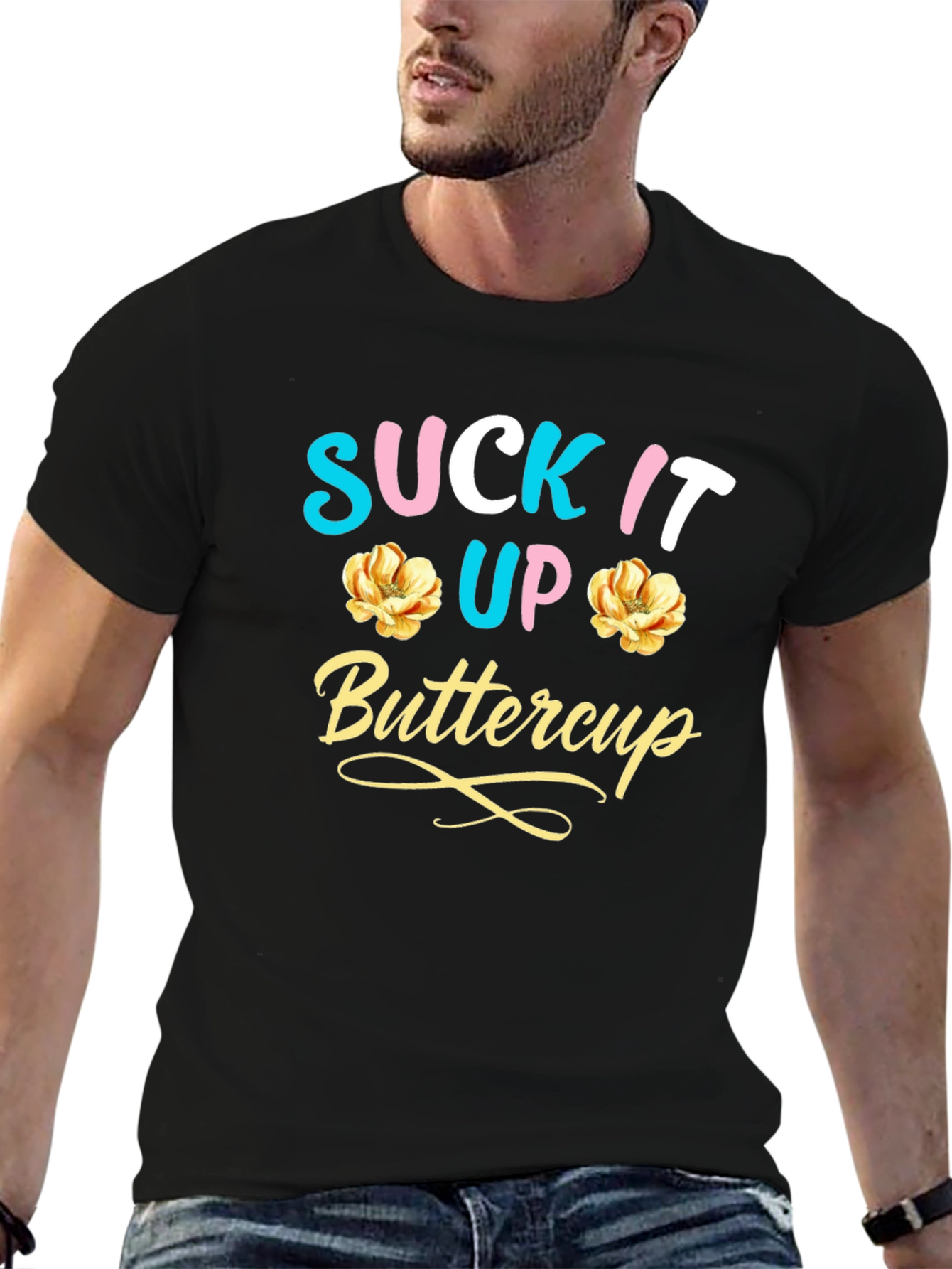Suck It Up Buttercup Graphic Tee - Black Cotton - 6