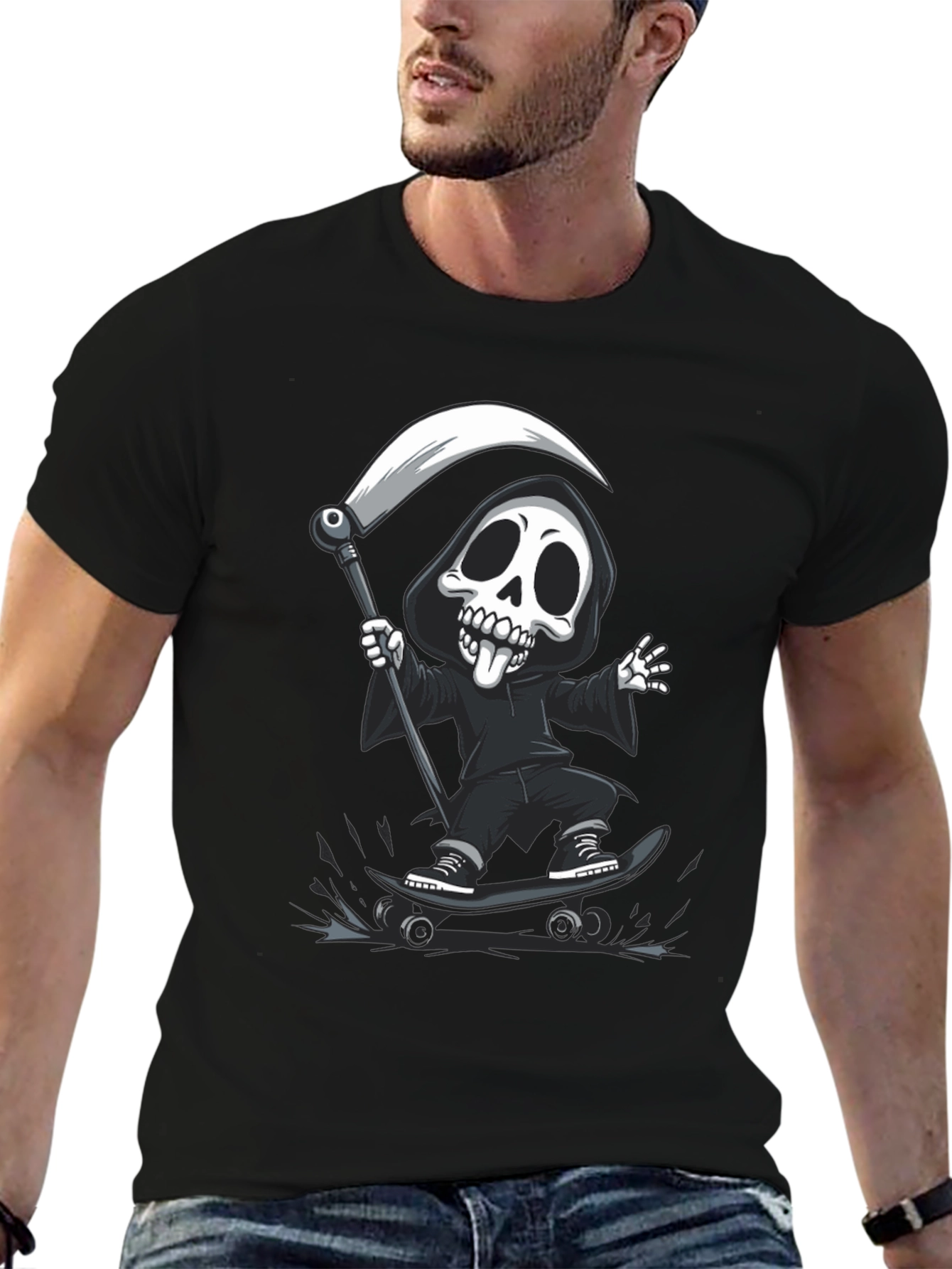 Black Skateboarding Grim Reaper Black T-Shirt view 6