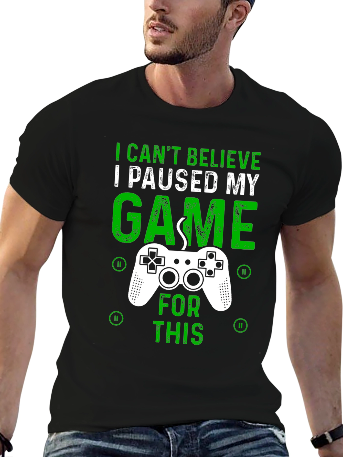 Black Gamer T-Shirt - I Paused My Game For This - Graphic Tee view 6