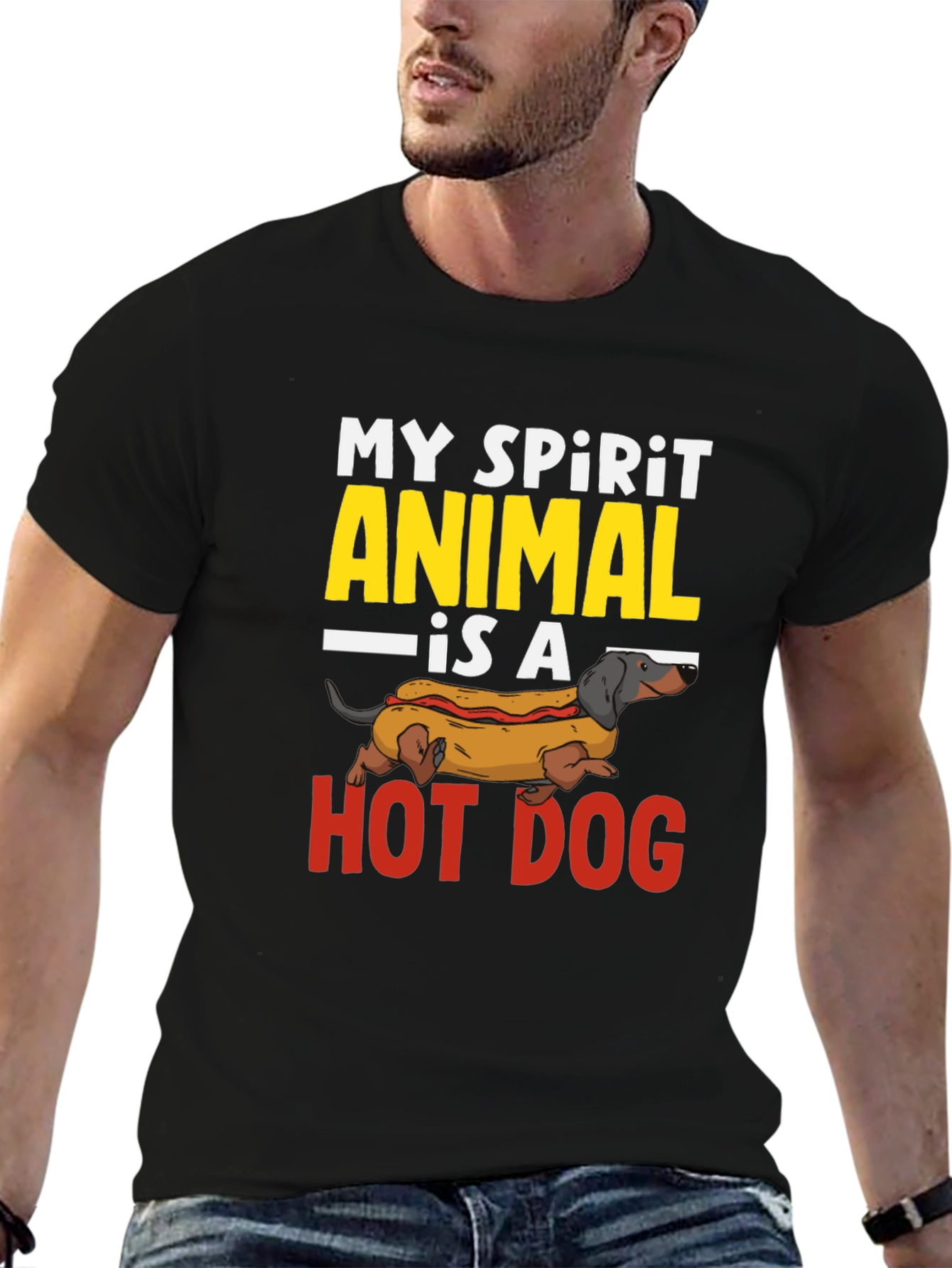 Black My Spirit Animal Hot Dog T-Shirt view 6