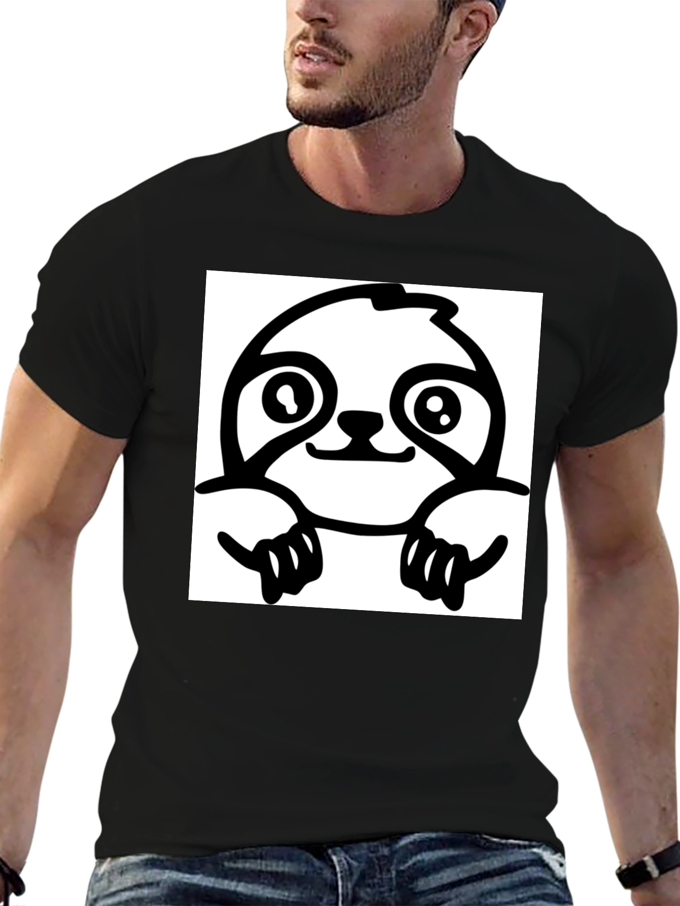 Black Sloth Graphic Tee - Black Cotton T-Shirt view 6