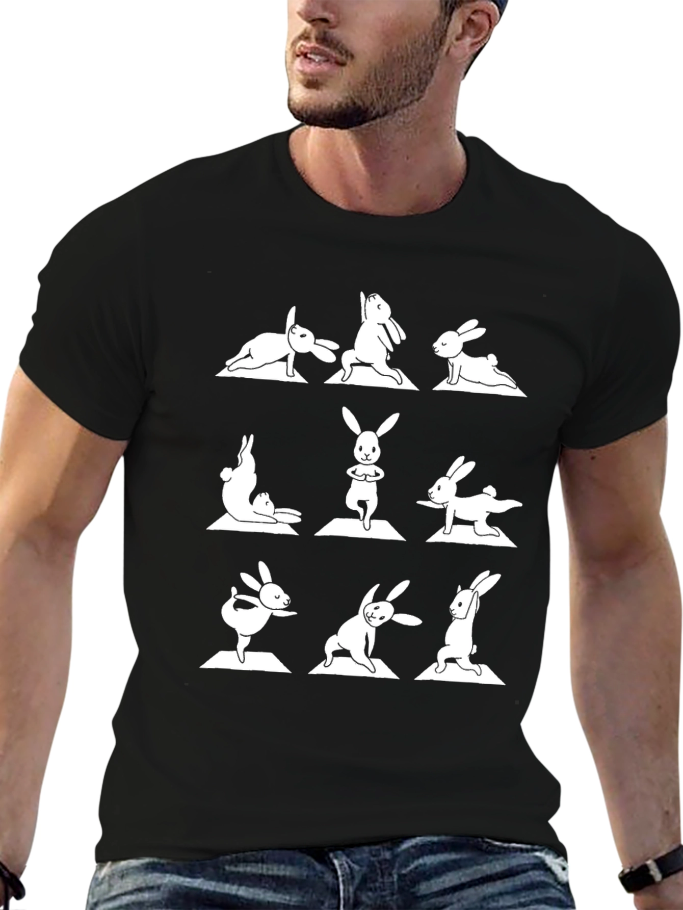 Black Yoga Bunny T-Shirt - Funny Exercise Tee view 6