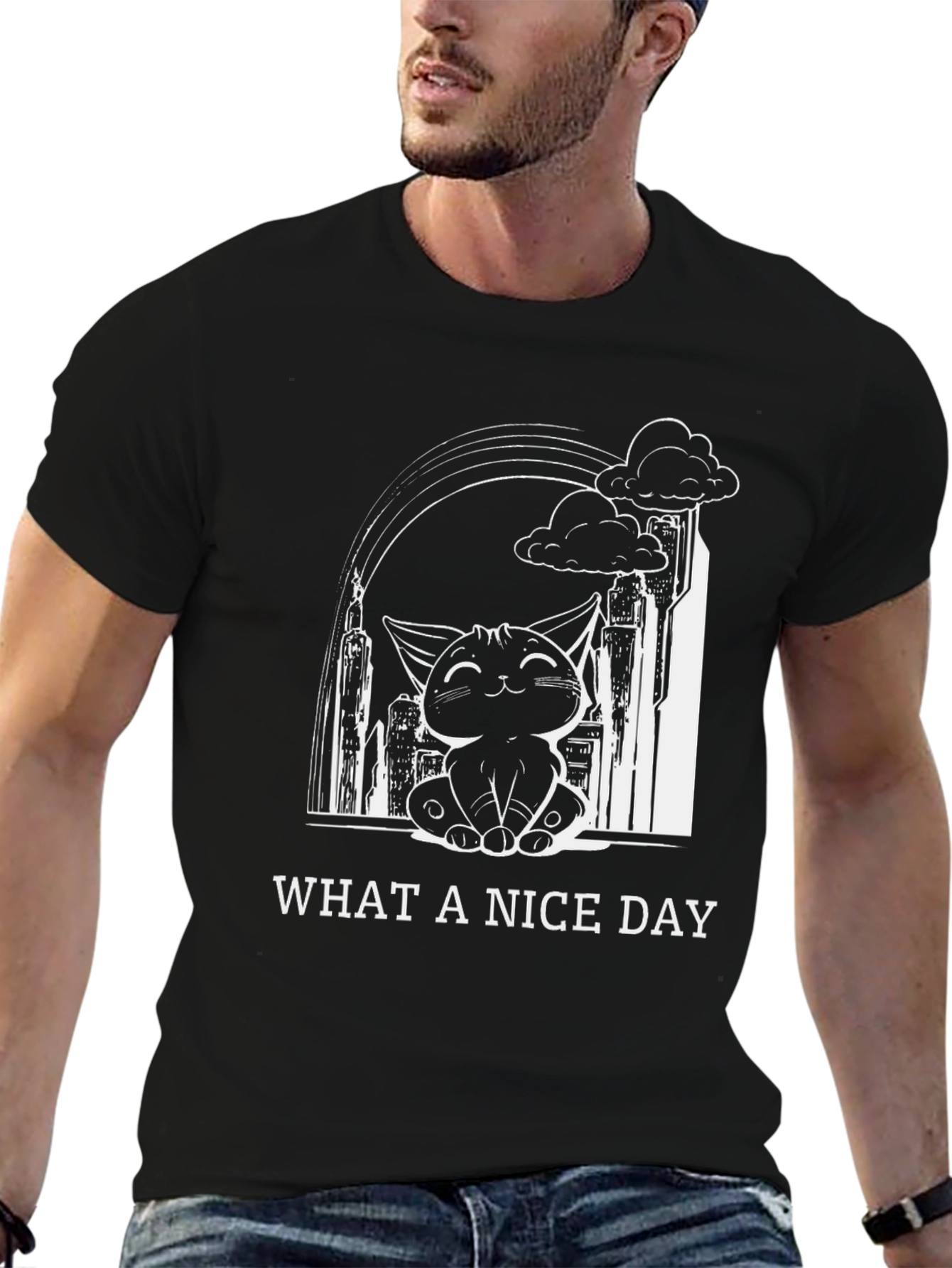Black Nice Day Cat Graphic T-Shirt - Soft Cotton Blend view 6