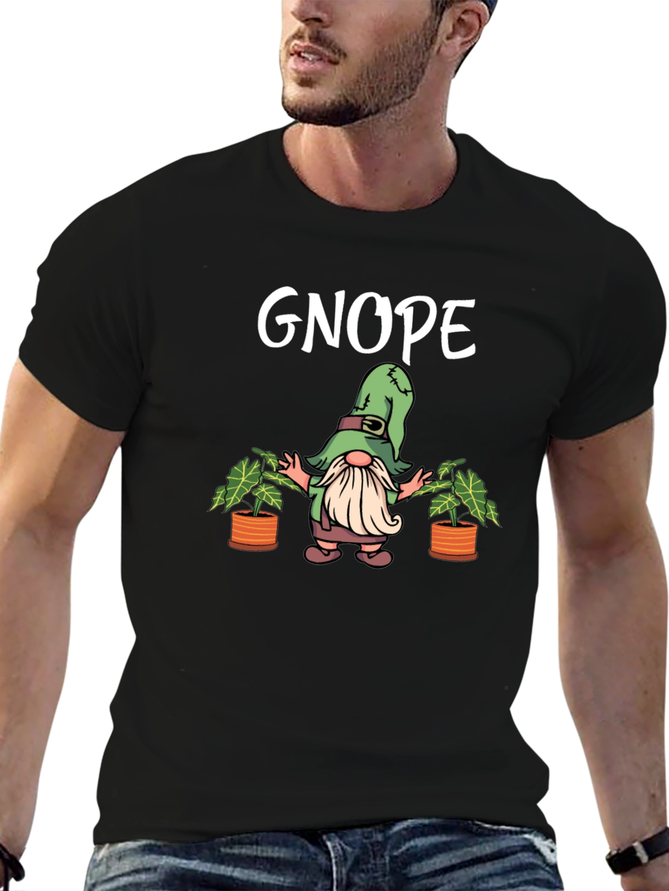 Black Gnope Black T-Shirt - Funny Garden Gnome Graphic Tee view 6