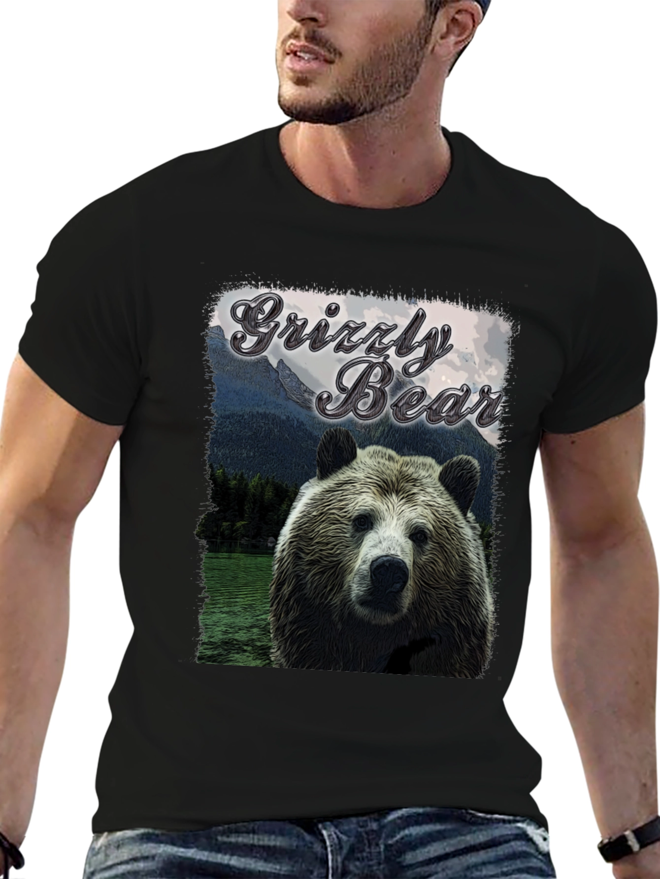 Black Grizzly Bear Graphic Tee - Wildlife T-Shirt view 6