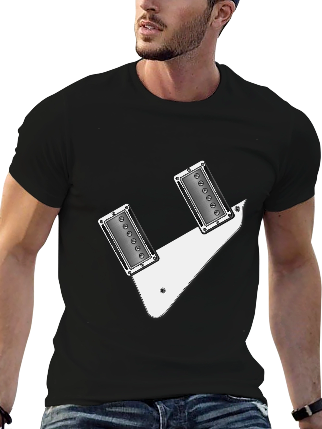 Black Guitar Pickup T-Shirt - Rock & Roll Graphic Tee view 6