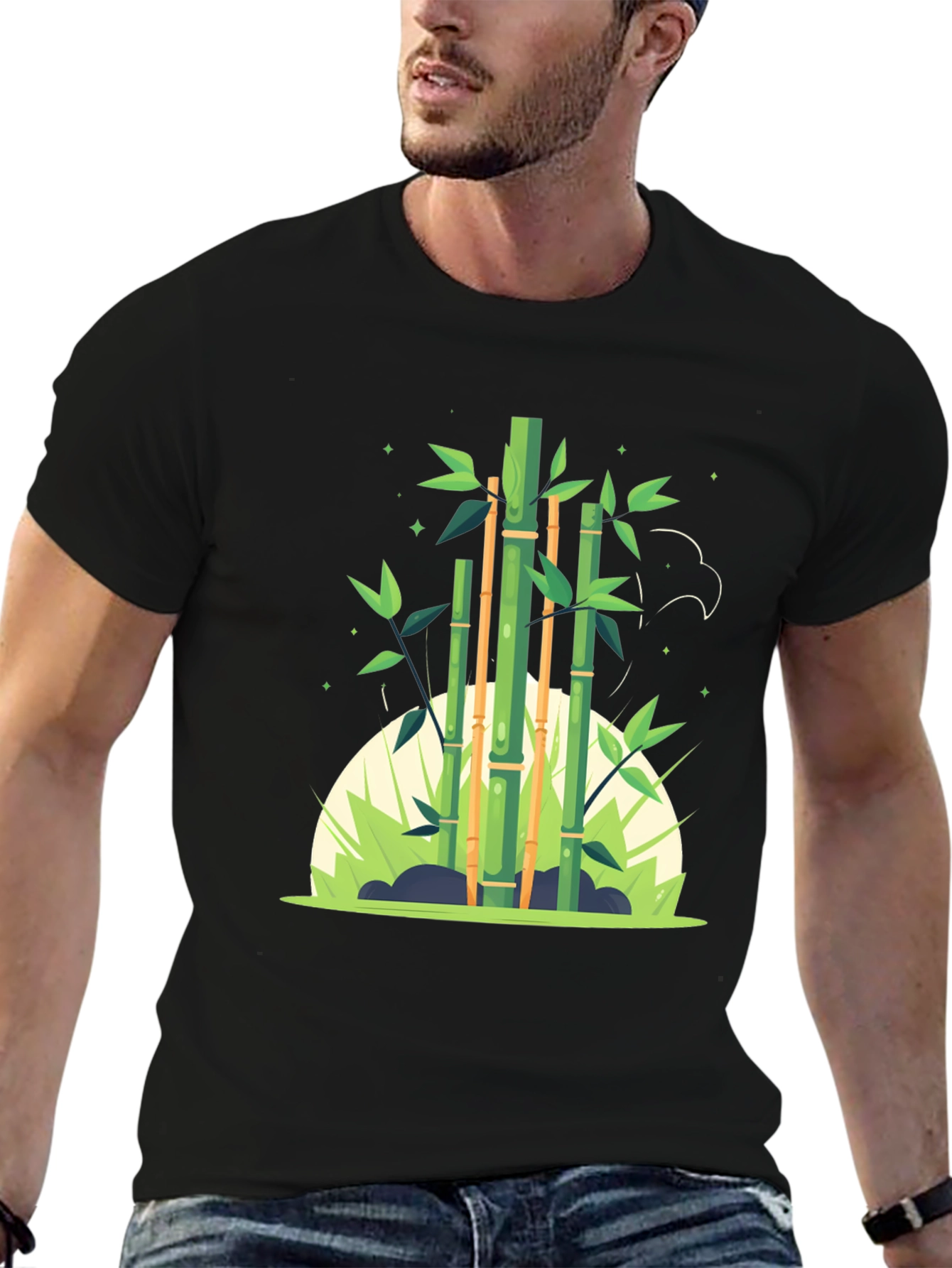 Black Bamboo Graphic Black Tee - Nature Inspired Design view 6