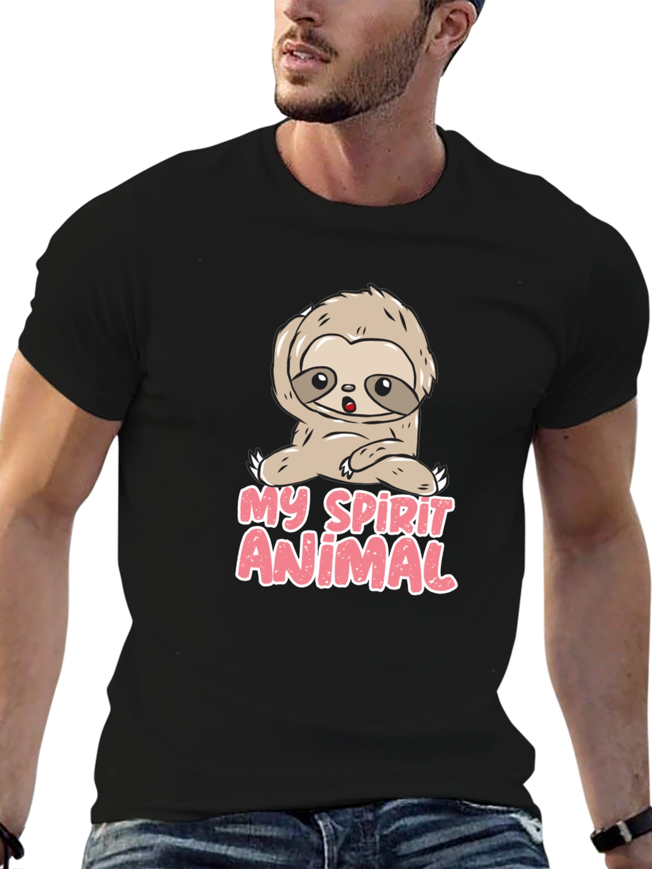 Black My Spirit Animal Sloth Graphic T-Shirt view 6