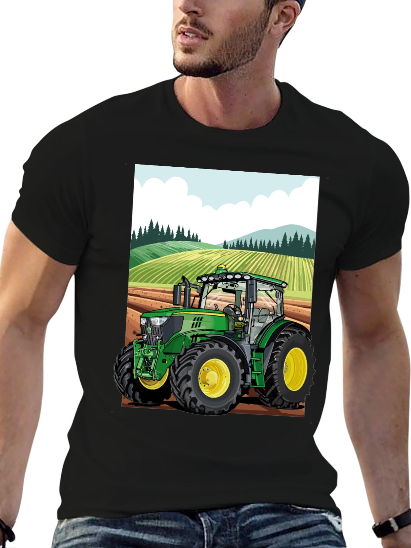 Black Cartoon Tractor T-Shirt - Farming Life view 6