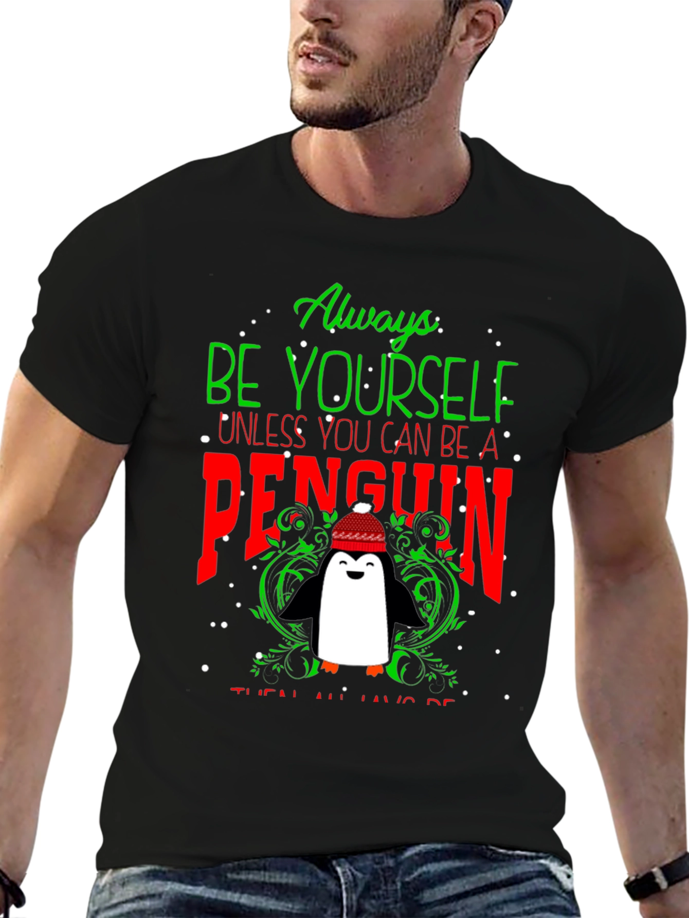 Black Always Be Yourself Unless Penguin T-Shirt view 6