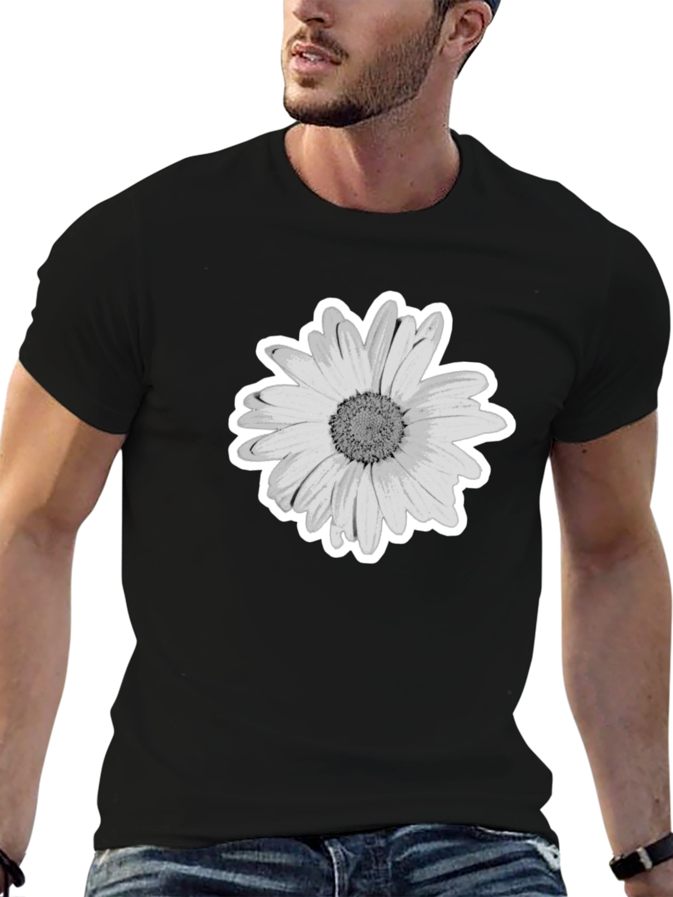 Black Daisy Graphic Print Black T-Shirt view 6