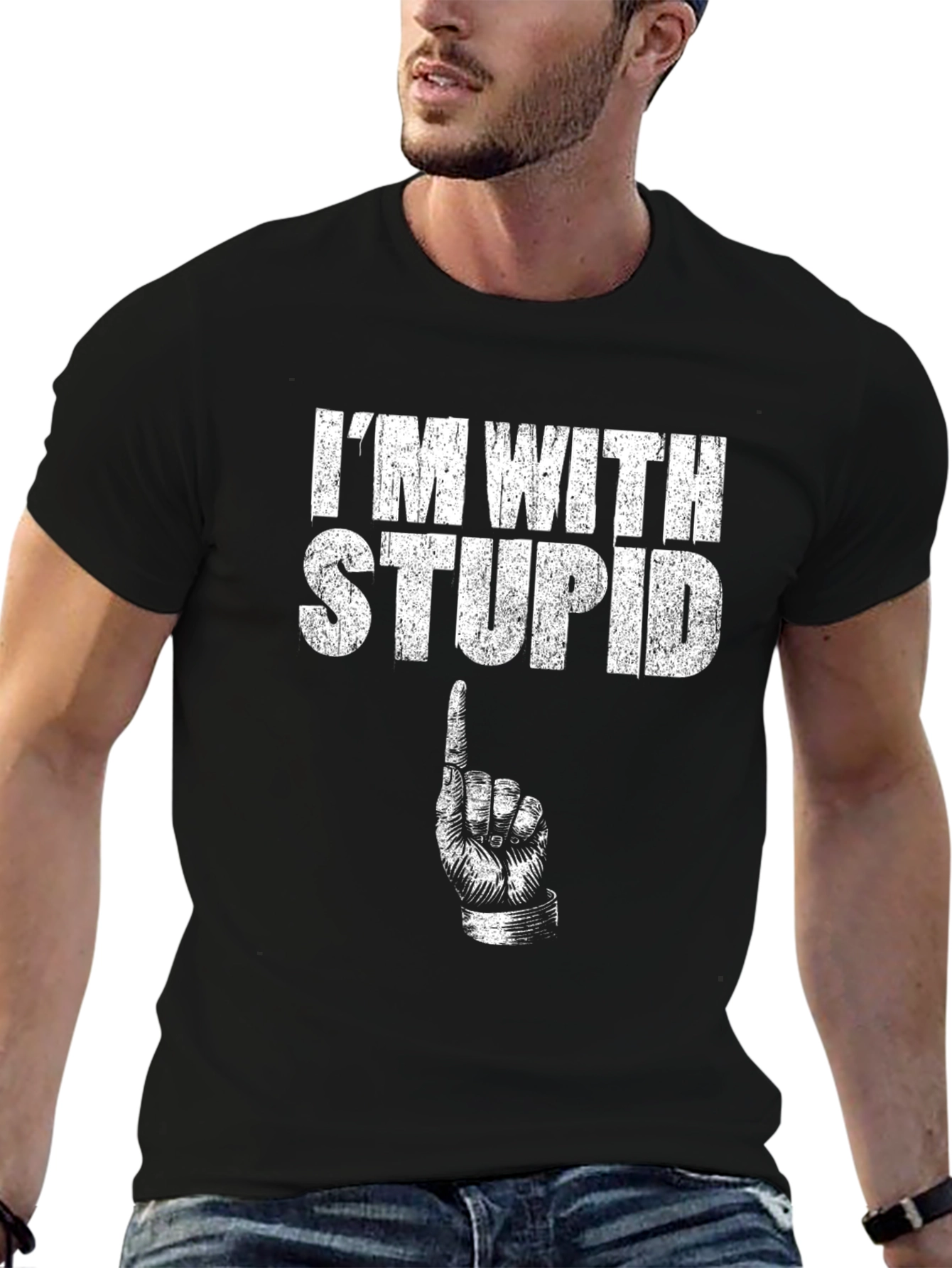 Black I'm With Stupid Graphic T-Shirt view 6