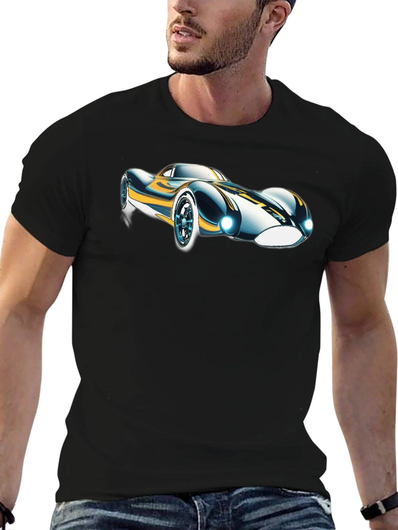 Black Sleek Car Graphic T-Shirt - Cool Design Tee view 6
