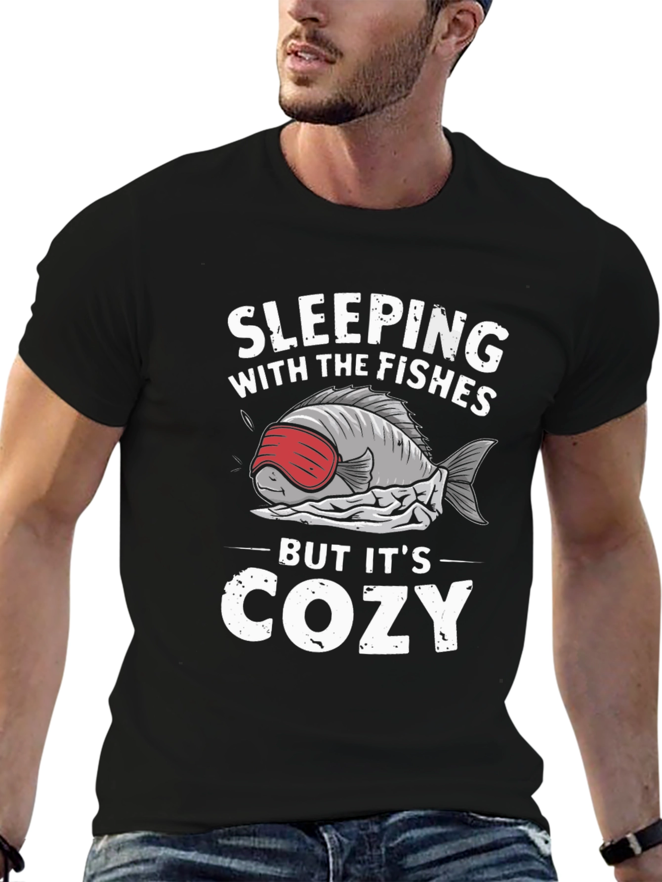 Black Sleeping with the Fishes Cozy T-Shirt view 6