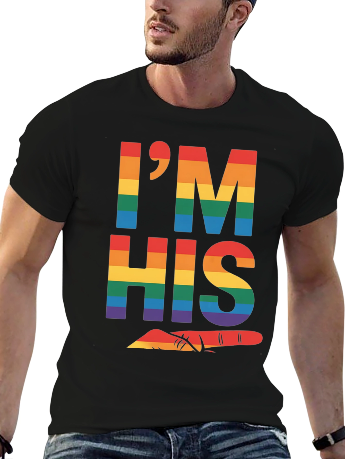 Black Pride 'I'm His' Rainbow Graphic Tee view 6