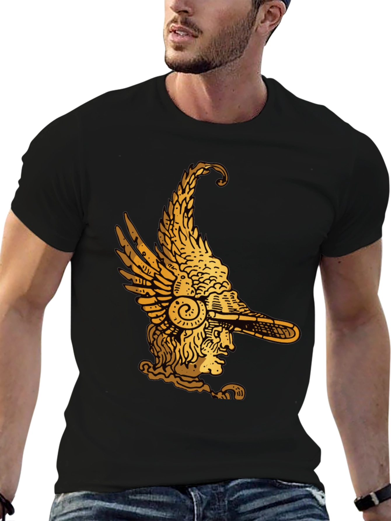 Black Winged Helmet Graphic Tee - Black Cotton view 6