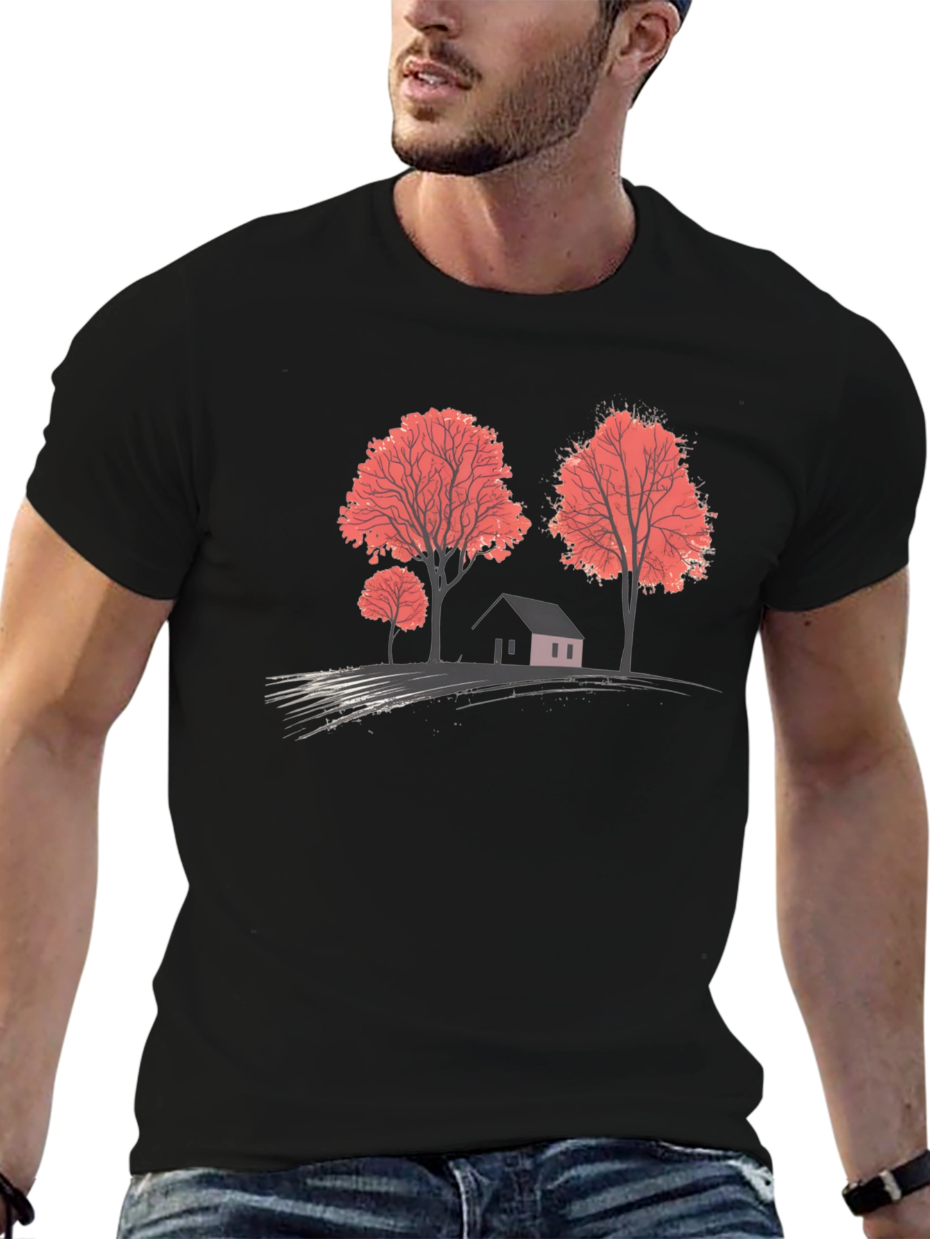 Black Nature Scene Graphic T-Shirt - Black view 6