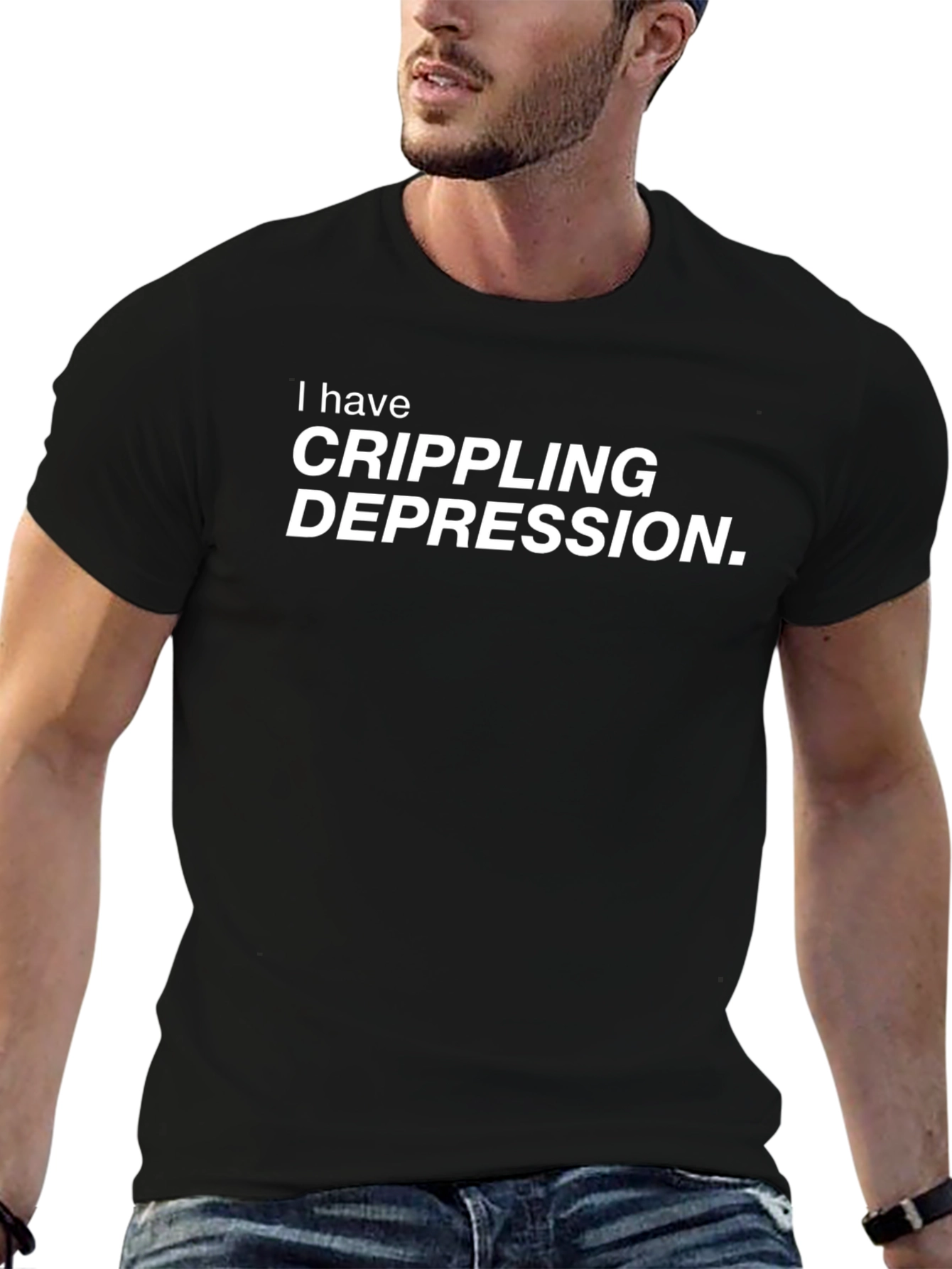Black I Have Crippling Depression Graphic T-Shirt view 6