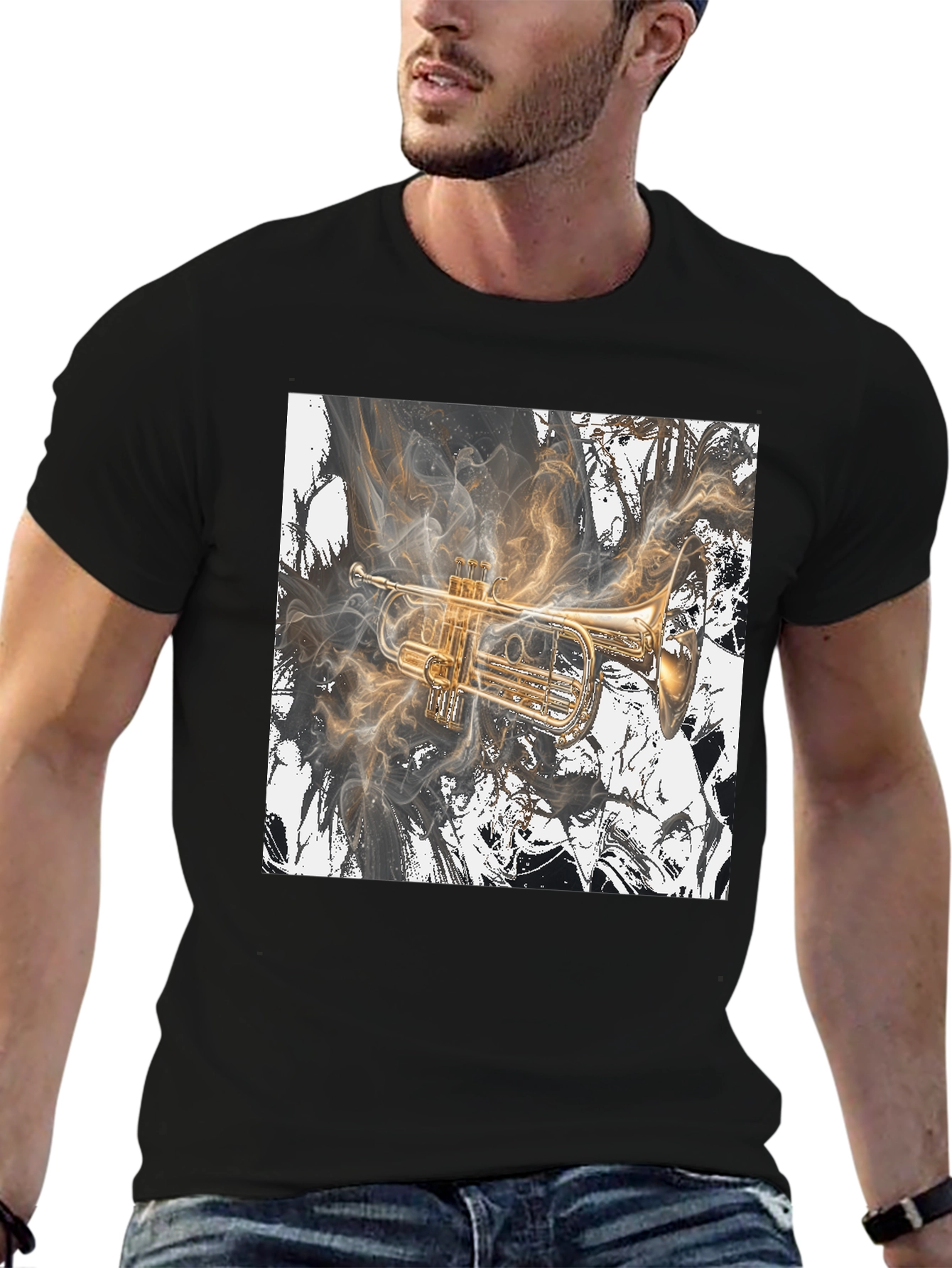Black Musical Trumpet Graphic Black T-Shirt view 6