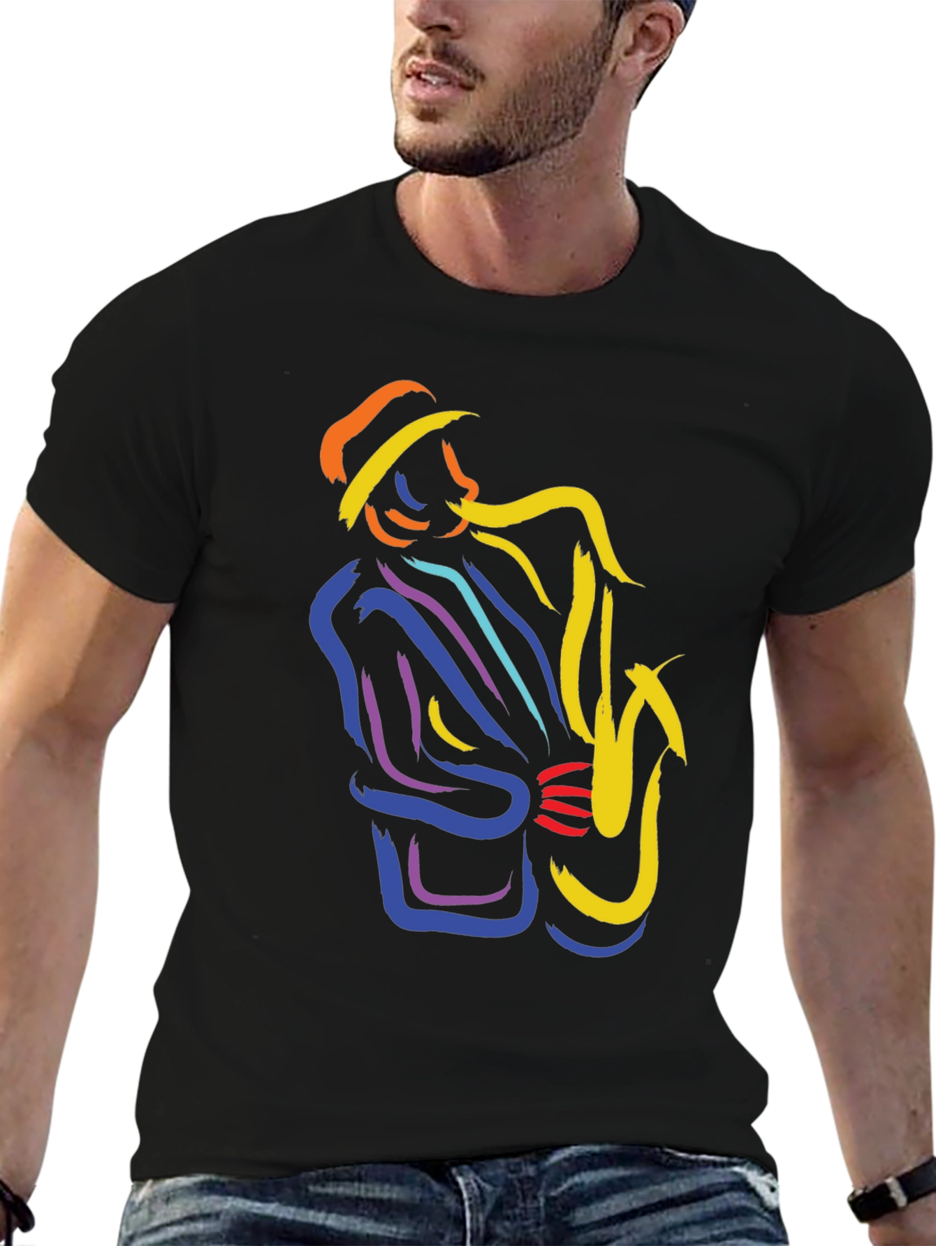 Black Jazz Player Graphic Tee - Stylish Music Lover T-Shirt view 6