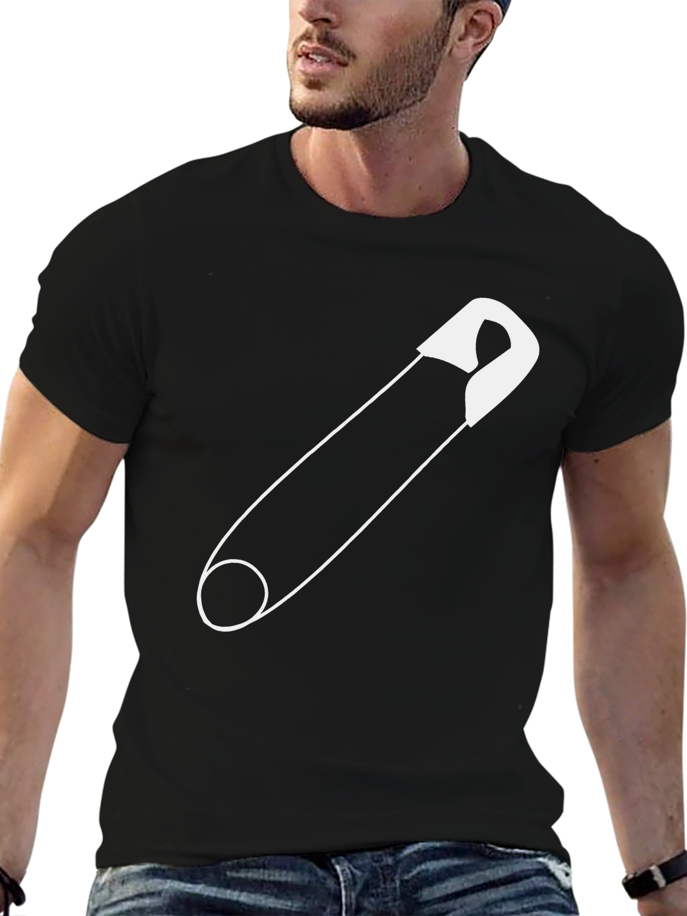 Black Safety Pin Graphic Tee - Unisex Black T-Shirt view 6