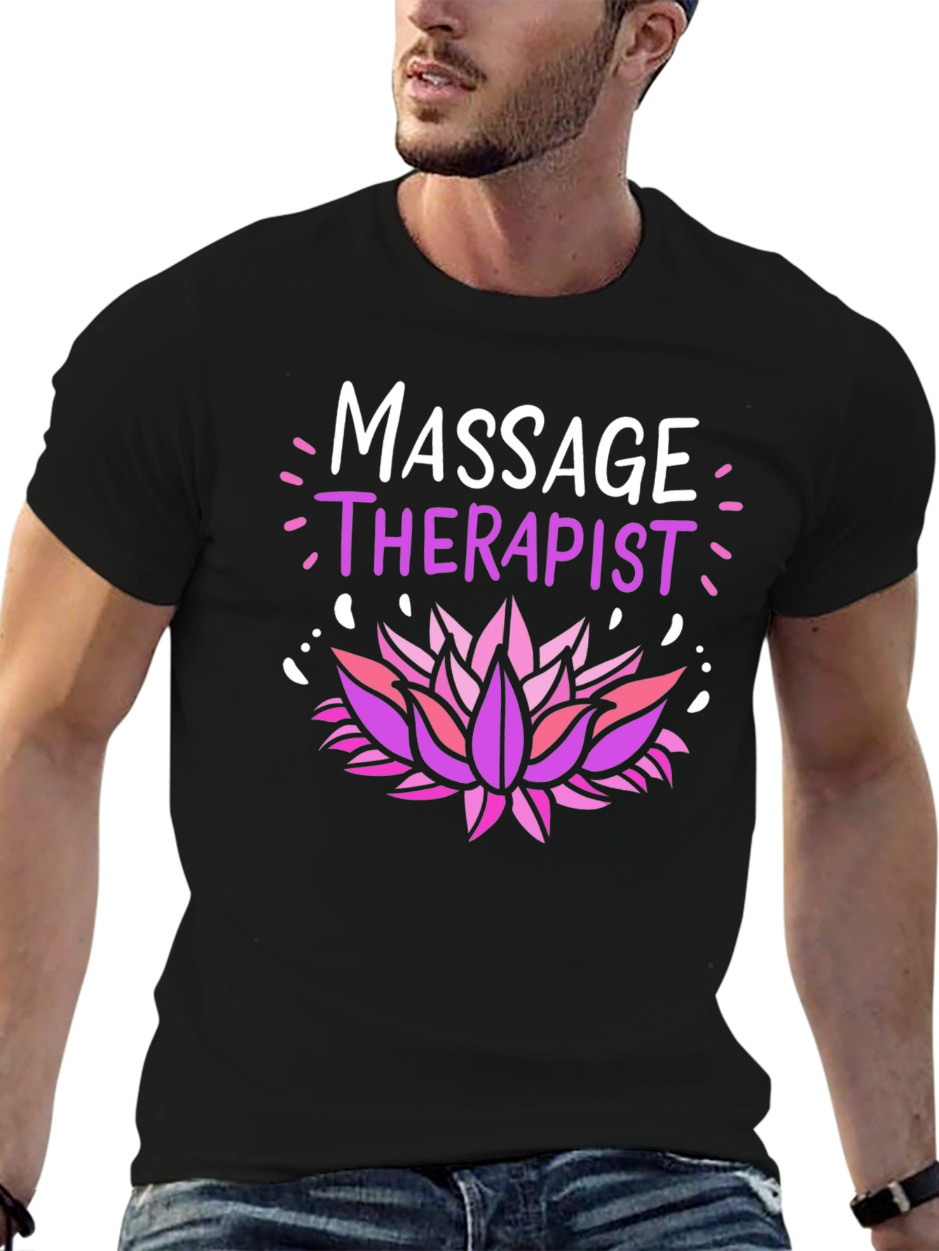 Black Massage Therapist Lotus Flower Graphic T-Shirt view 6