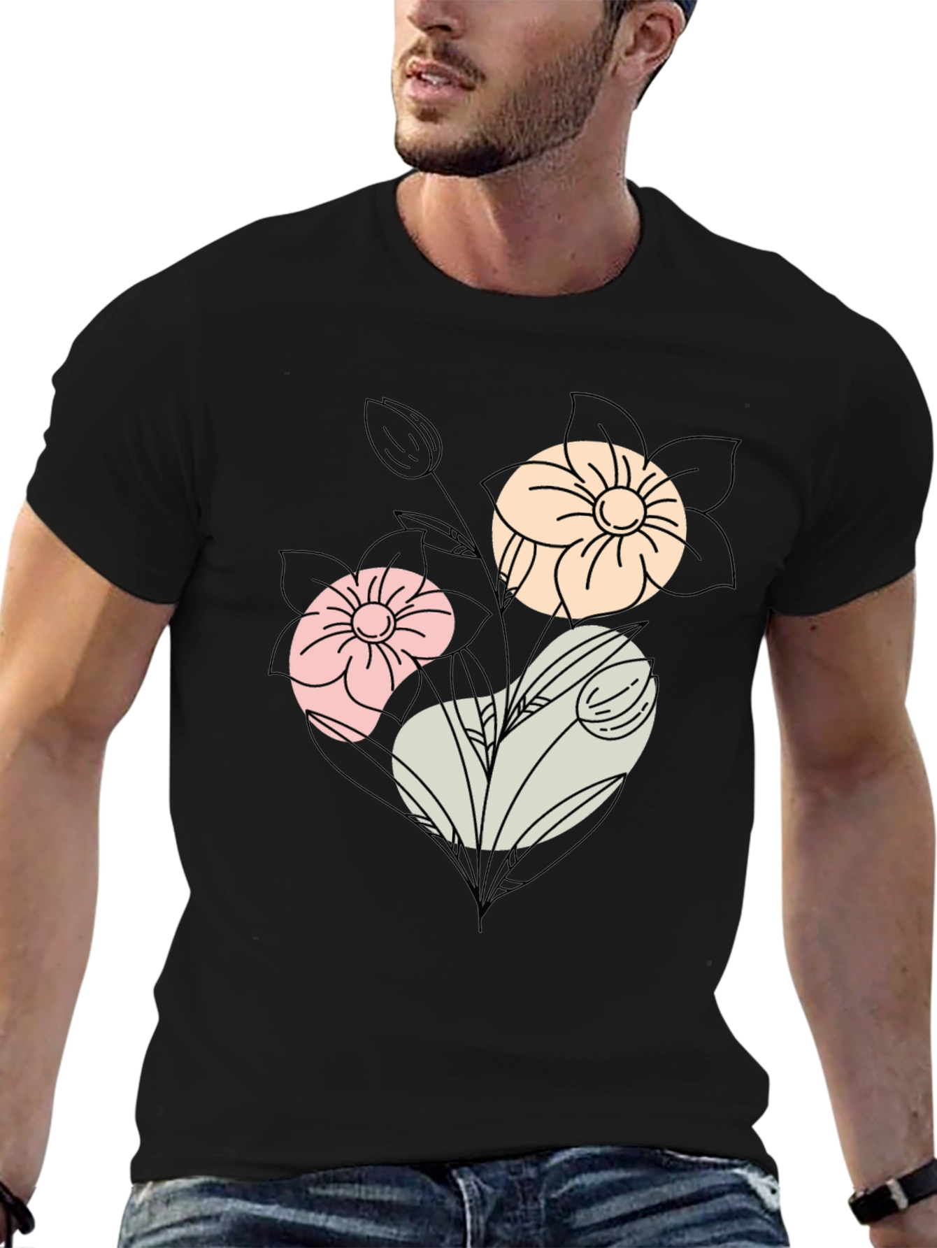 Black Floral Graphic Print Black T-Shirt view 6