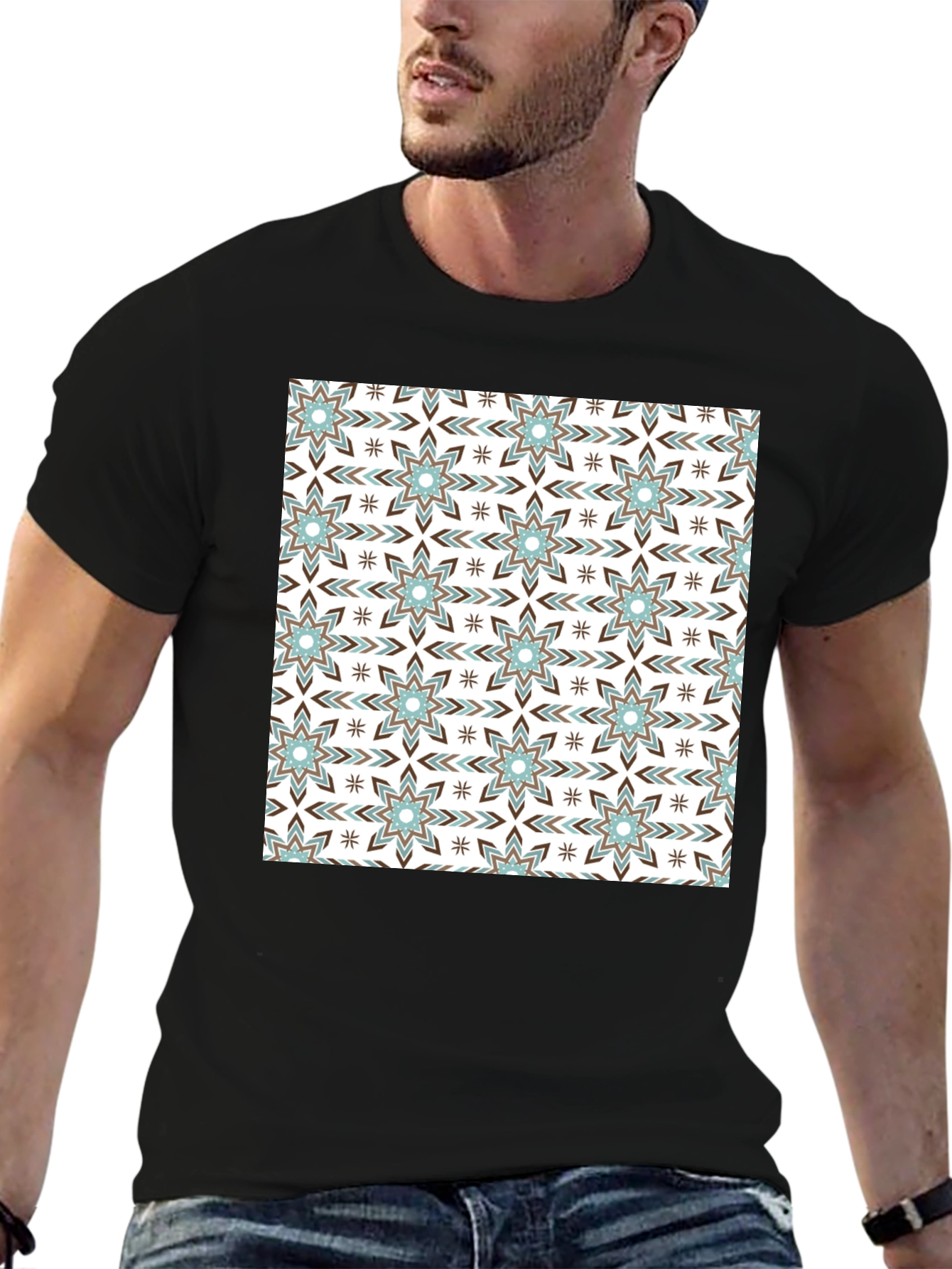 Black Patterned Crewneck T-Shirt view 6