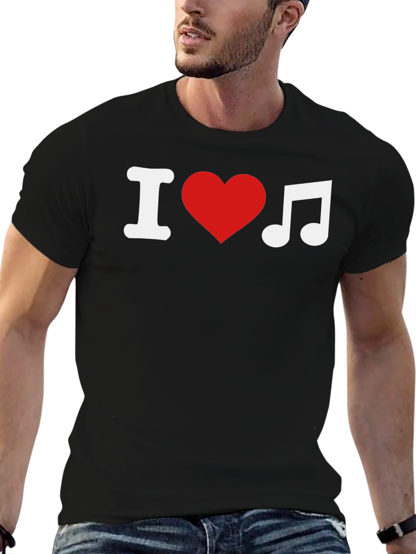 Black I Love Music Black T-Shirt view 6