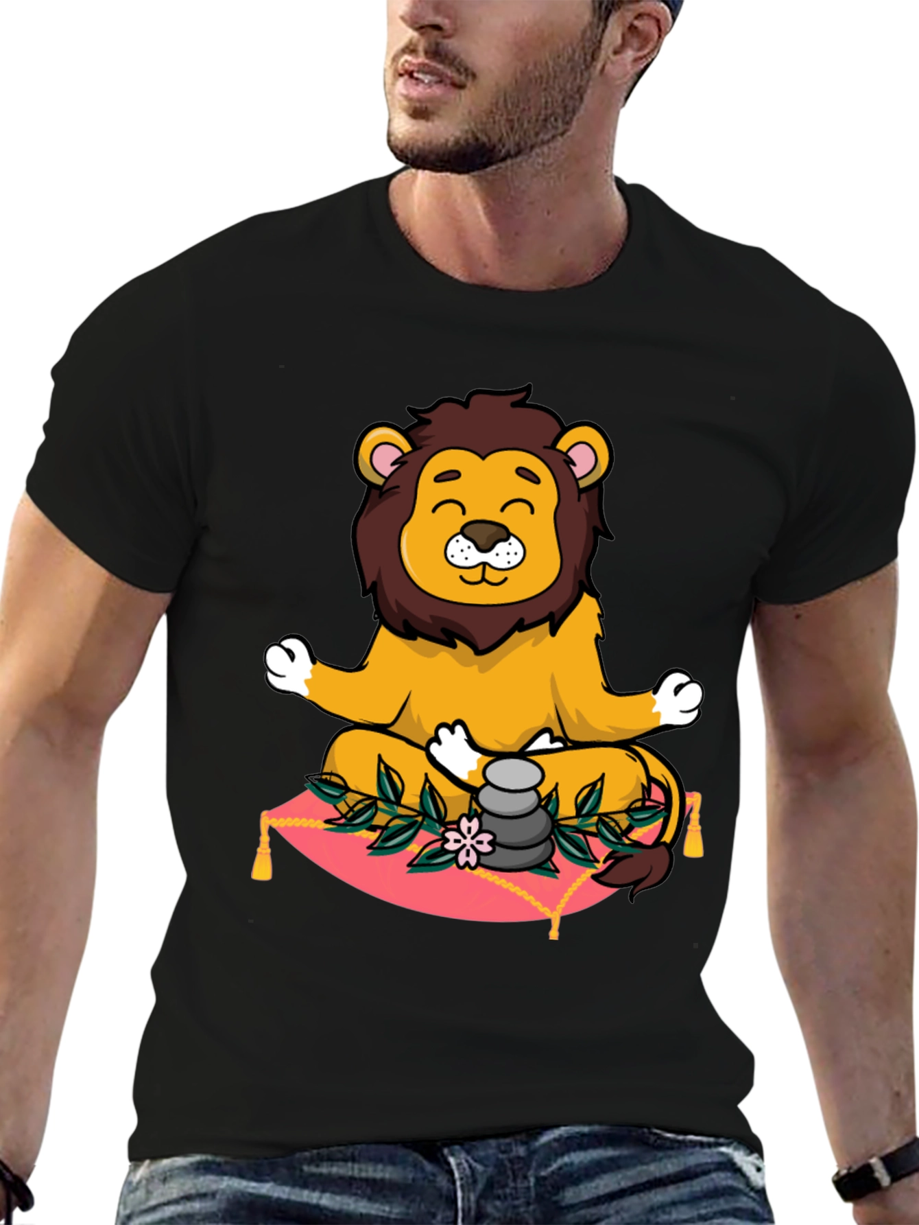 Black Zen Lion Meditation Graphic Tee view 6