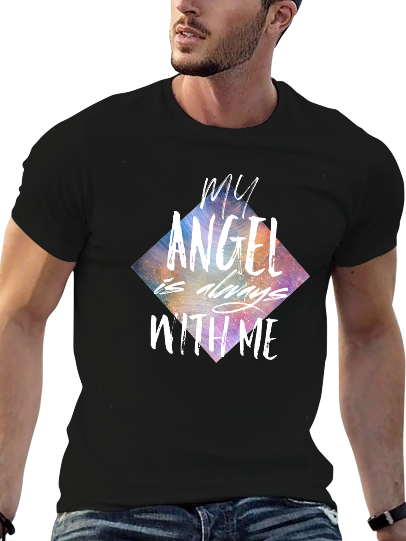 Black My Angel Is Always With Me Graphic Tee view 6