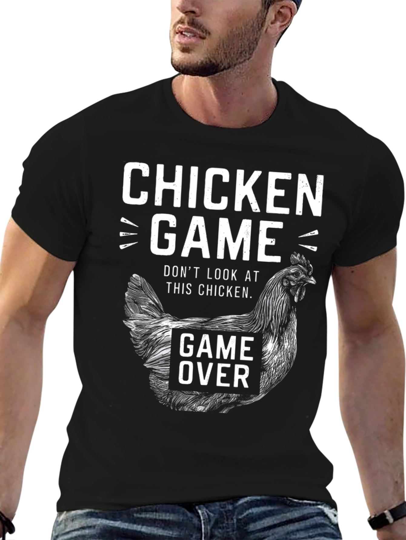 Black Chicken Game T-Shirt - Don't Look at This Chicken! view 6