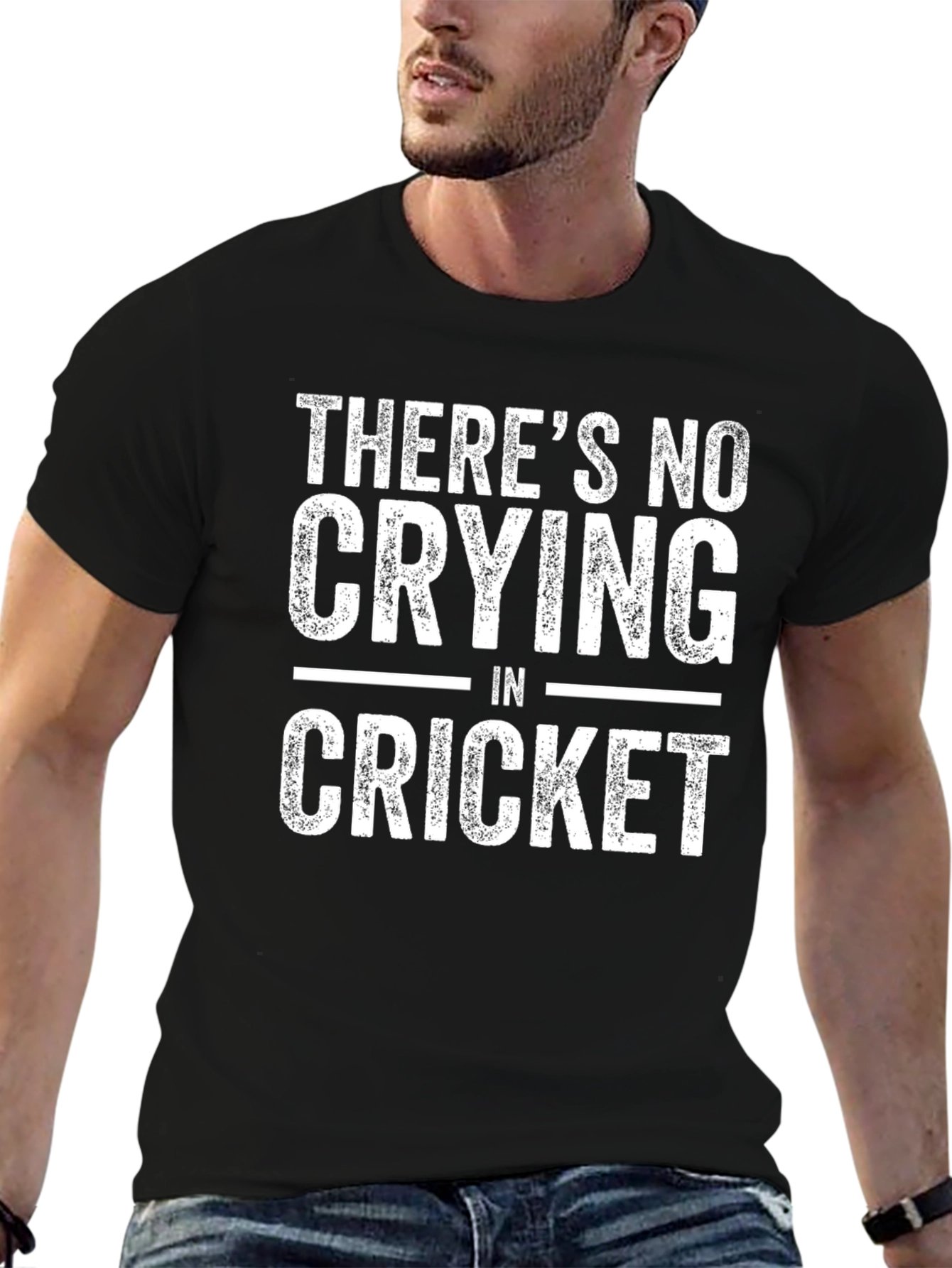 Black There's No Crying in Cricket T-Shirt view 6