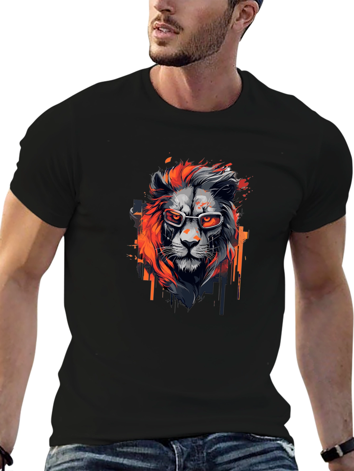 Black Cool Lion Graphic Tee - Black view 6