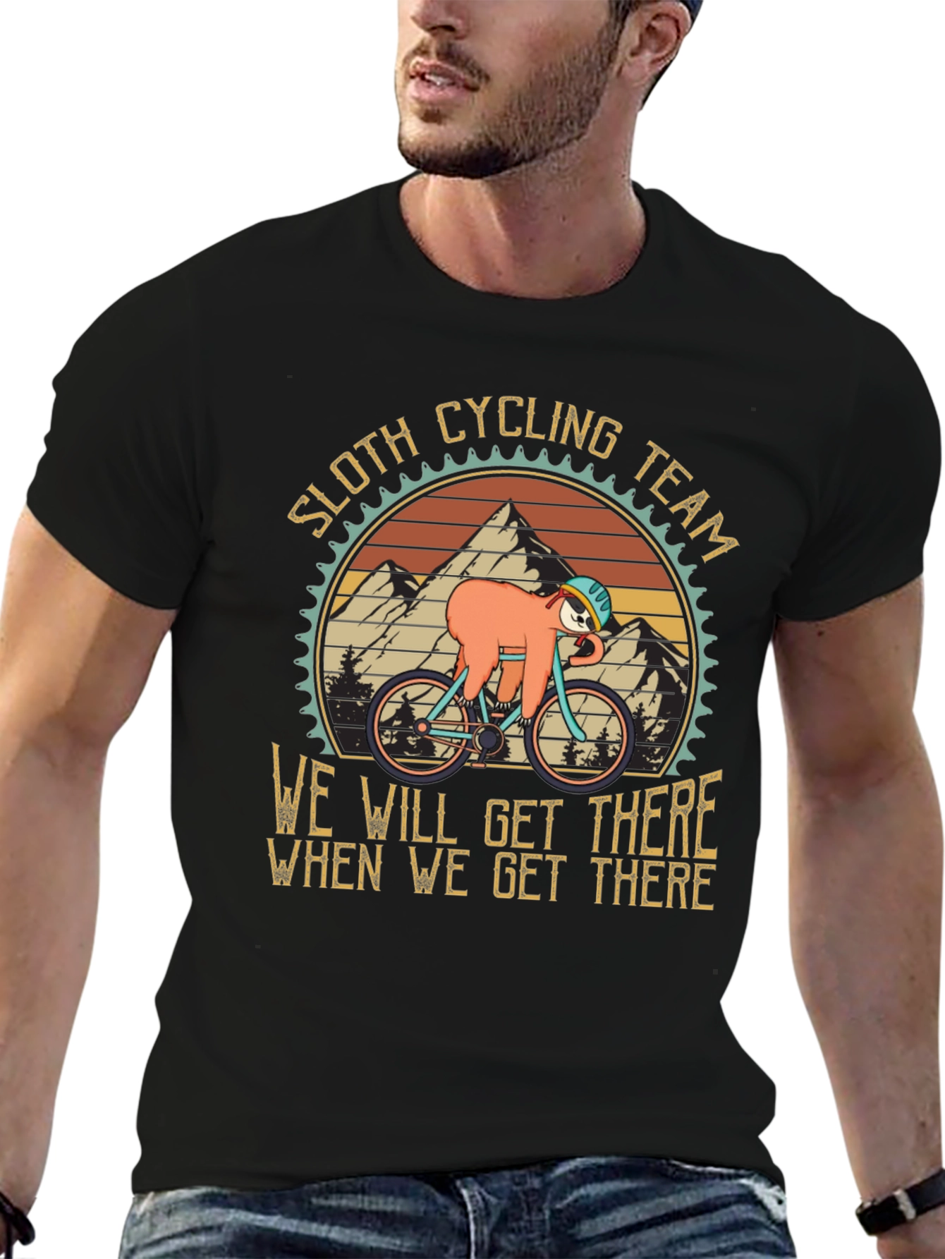 Black Sloth Cycling Team T-Shirt - We Will Get There Design view 6