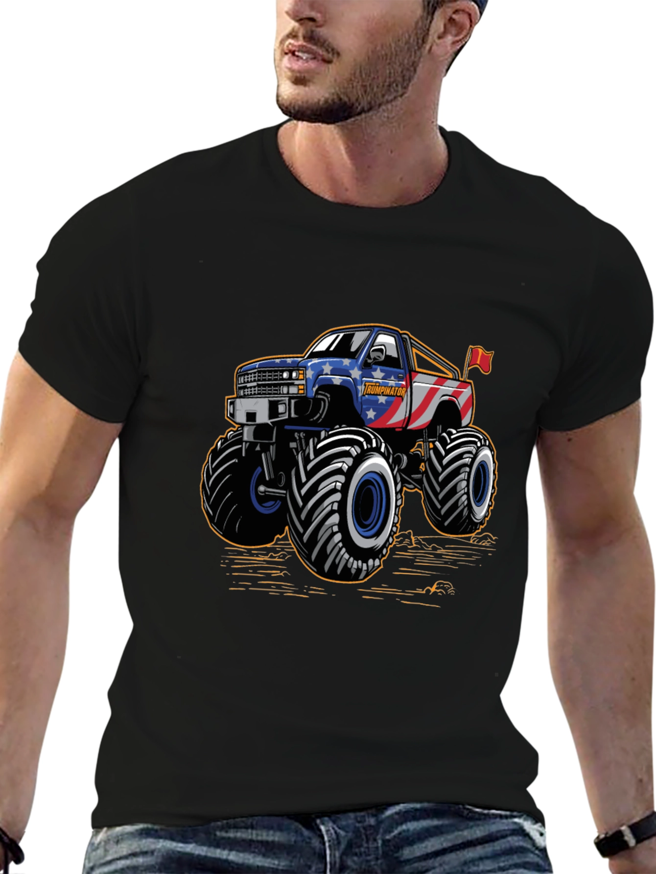 Black Monster Truck Tee - Patriotic USA Design view 6