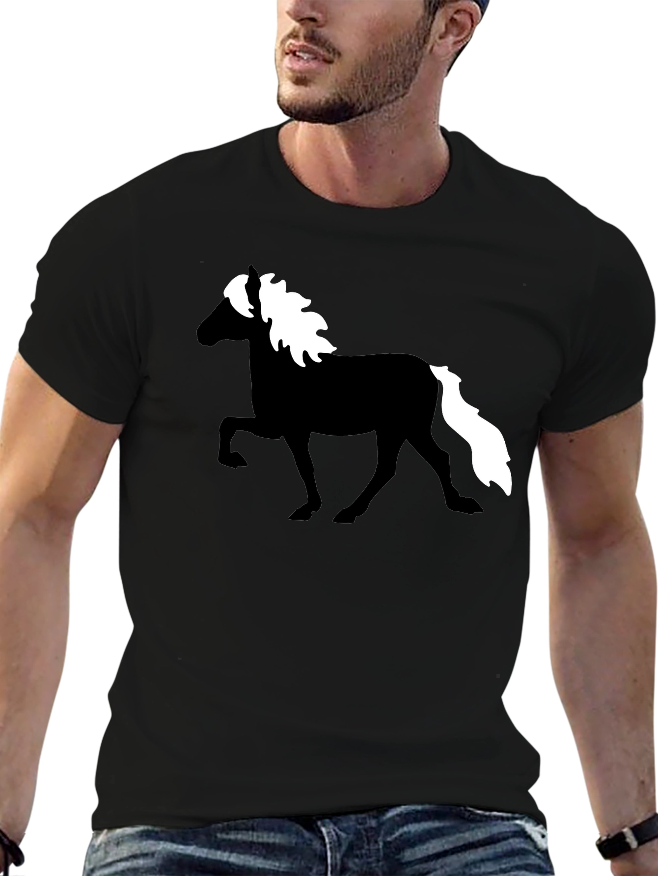 Black Horse Silhouette Graphic Tee - Black Cotton T-Shirt view 6