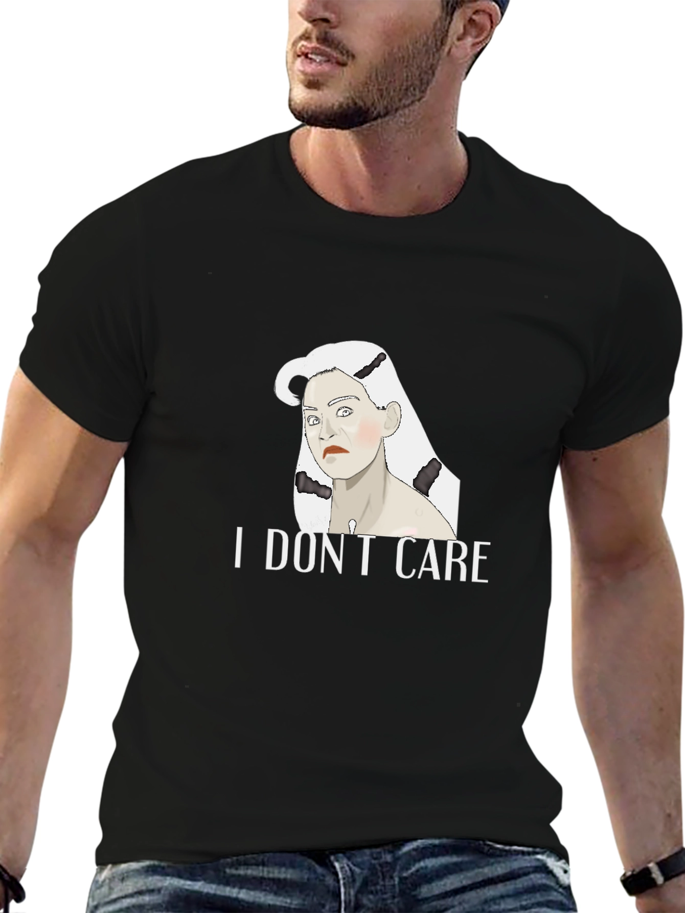 Black I Don't Care Graphic Tee - Unisex Black T-Shirt view 6