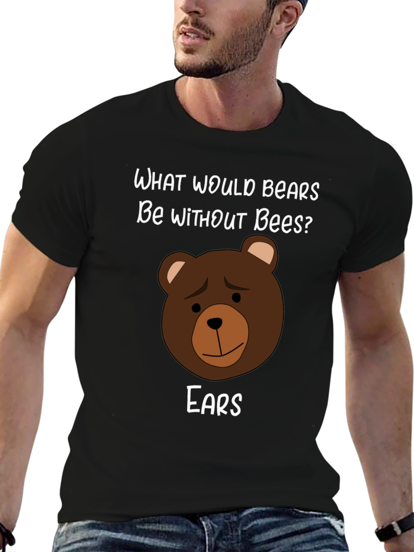 Black Funny Bear Puns T-Shirt - What Would Bears Be Without Bees? view 6