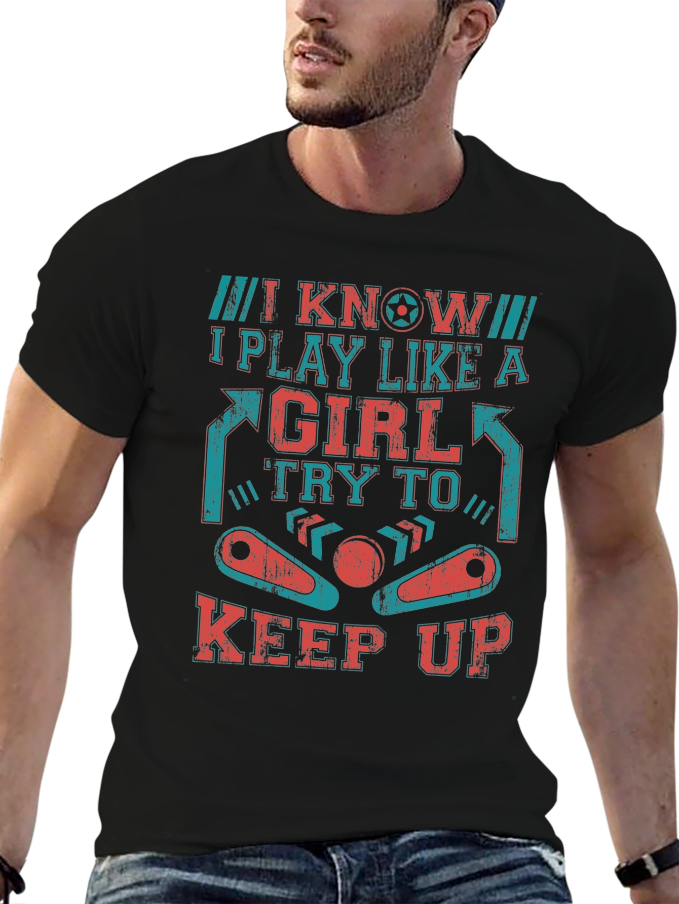 Black I Know I Play Like A Girl Pinball T-Shirt view 6