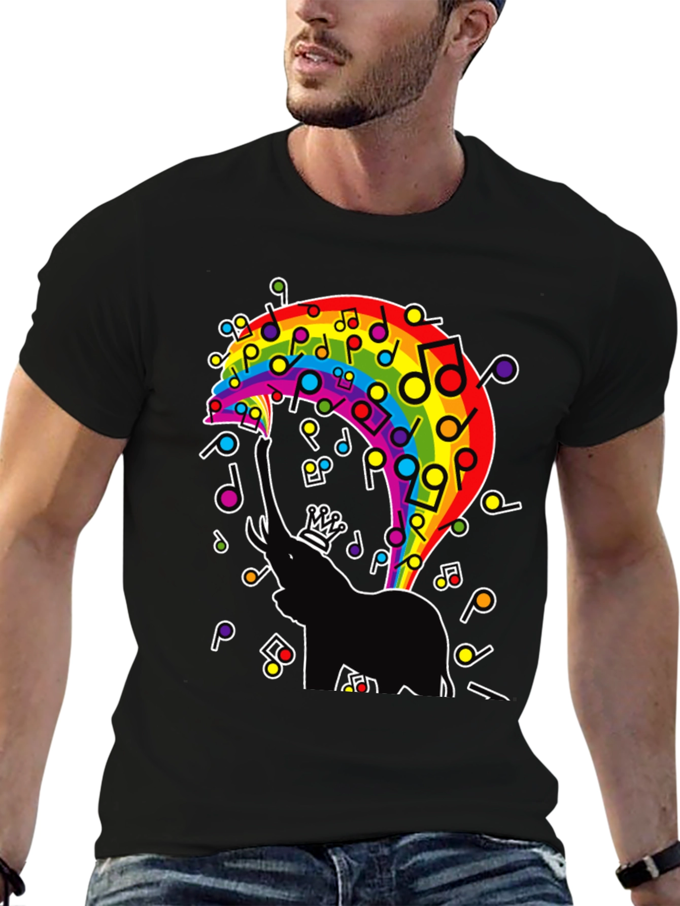 Black Rainbow Elephant Music Note Graphic Tee view 6