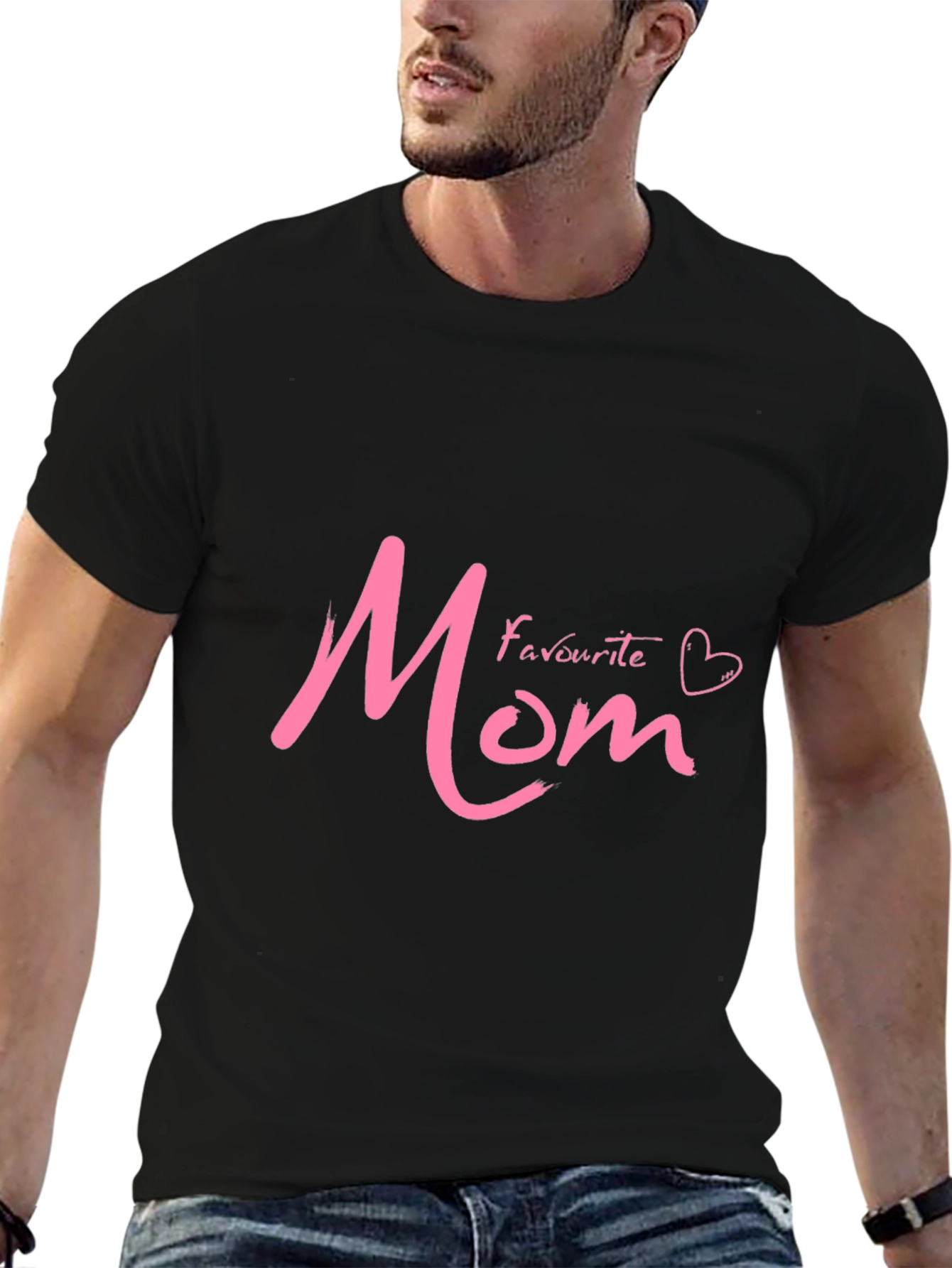 Black Favourite Mom Graphic T-Shirt - Black view 6