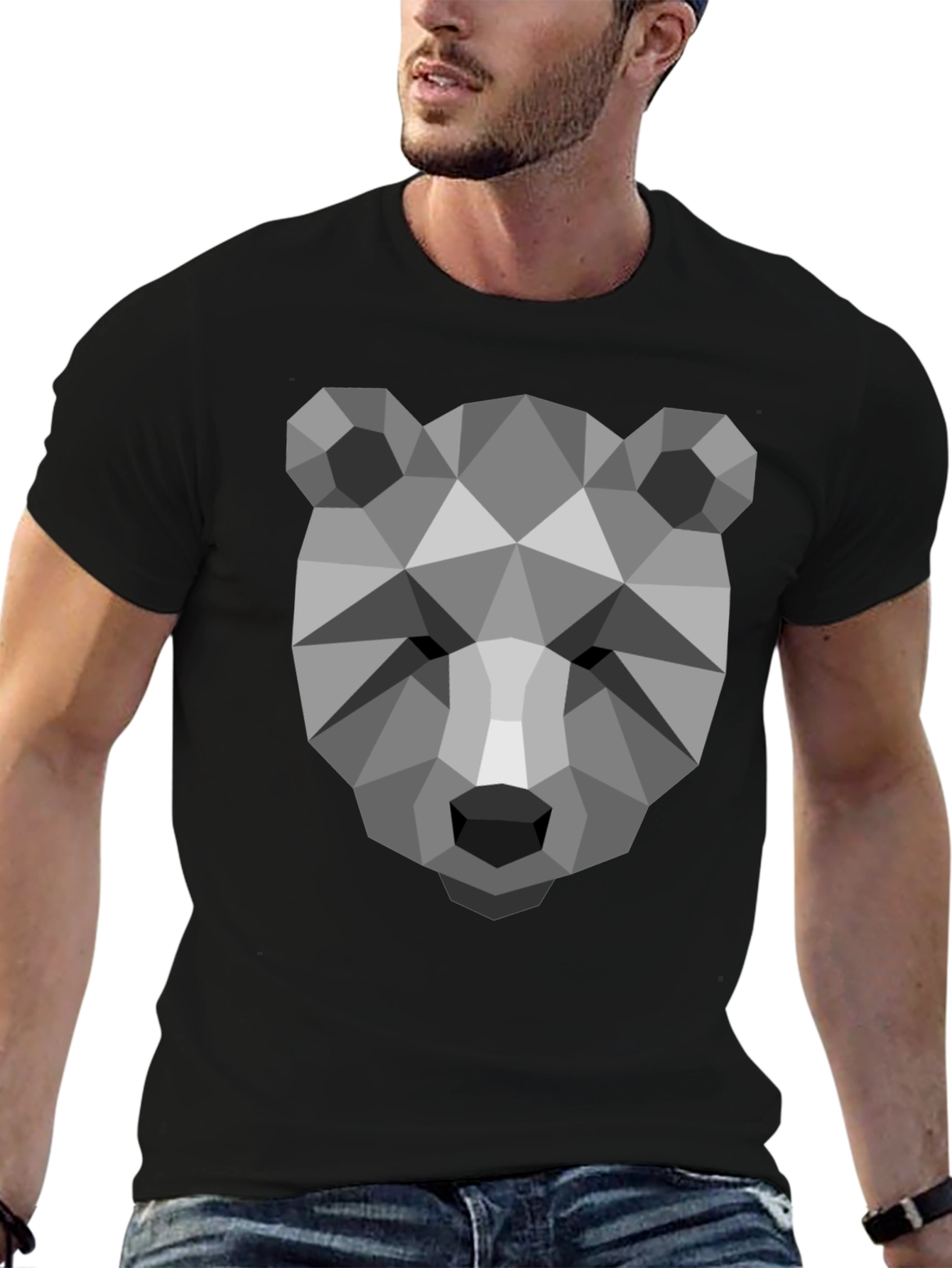 Black Geometric Bear Head T-Shirt - Modern Graphic Tee view 6