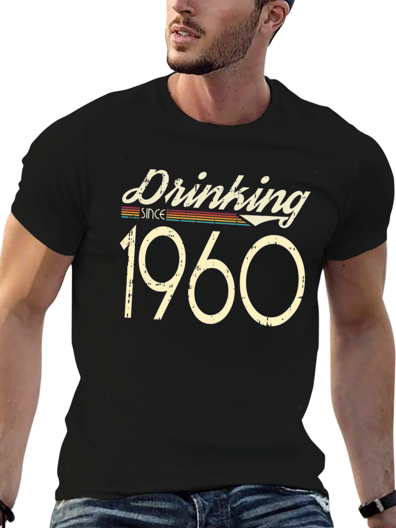 Black Drinking Since 1960 Men's Black T-Shirt view 6