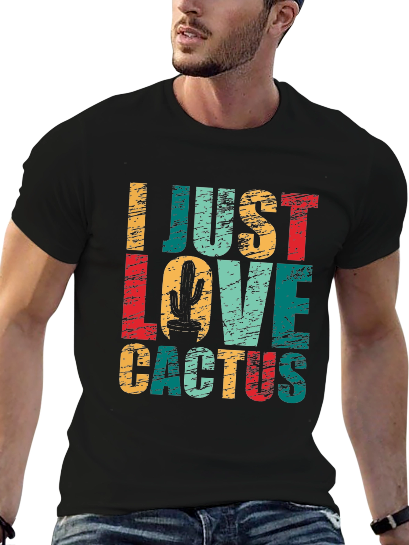 Black I Just Love Cactus Graphic T-Shirt - Unisex Cotton Tee view 6