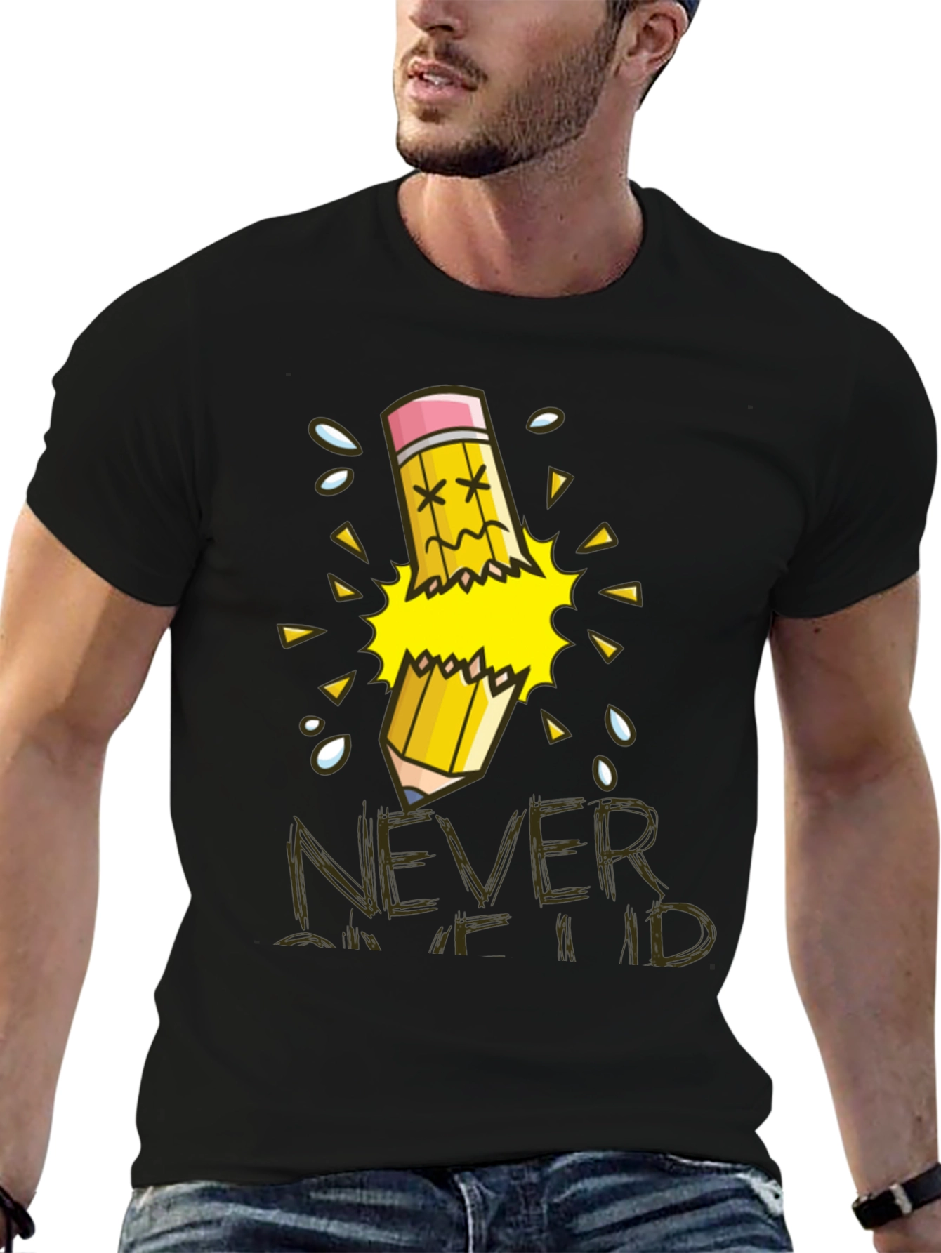 Black Never Give Up T-Shirt, Broken Pencil Design view 6