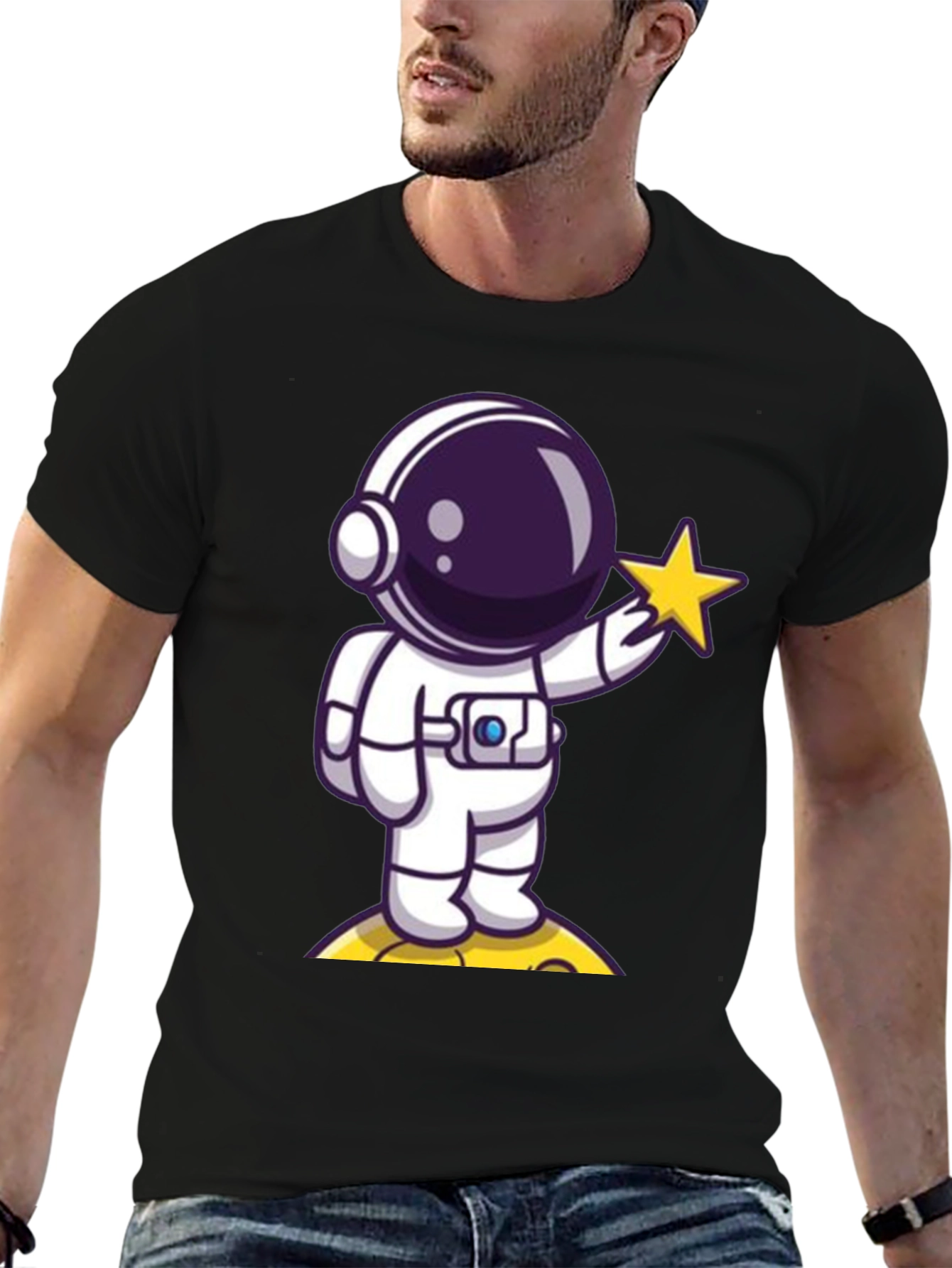 Black Astronaut Holding Star Graphic T-Shirt view 6