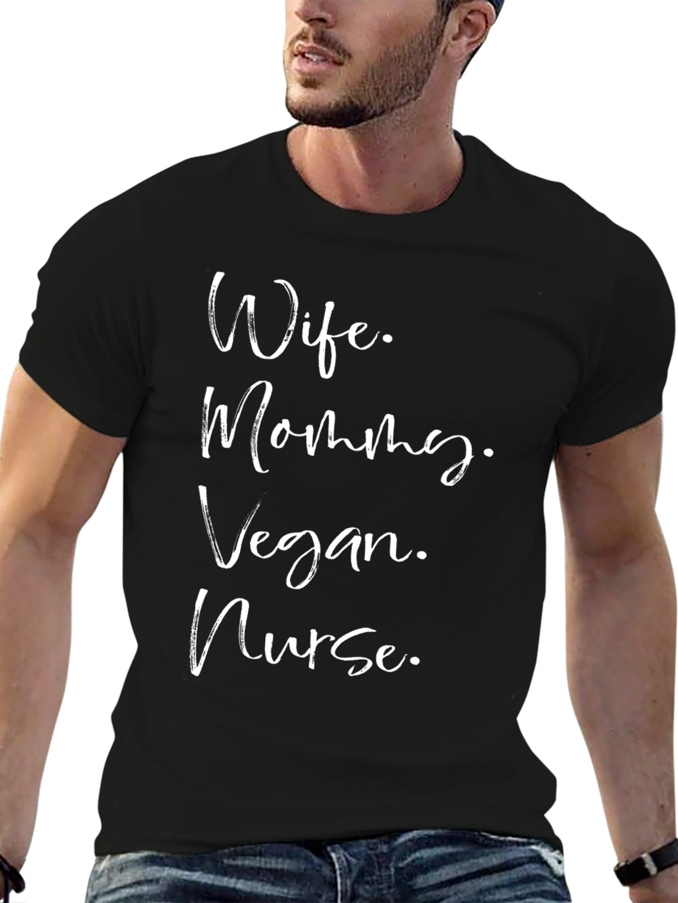 Black Wife Mommy Vegan Nurse T-Shirt - Black view 6