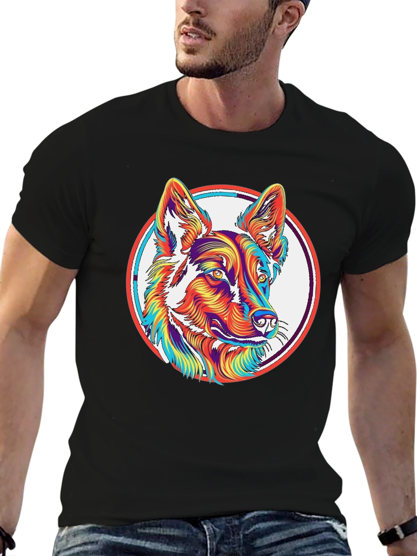 Black Psychedelic Dog Graphic T-Shirt view 6